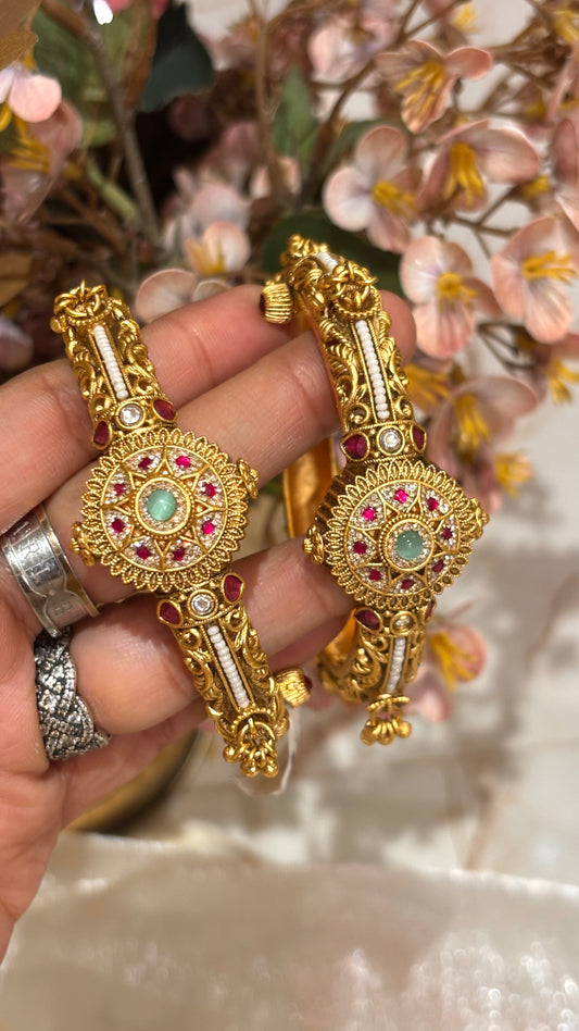 Swarovski mint & rani pink bangles with hangings