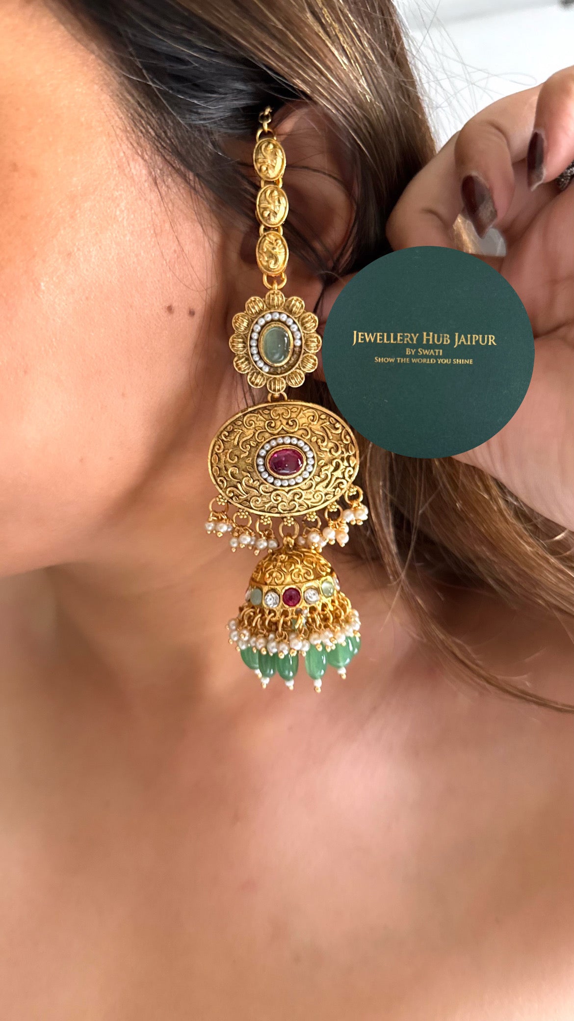Maharani gold rani pink & mint bridal choker set