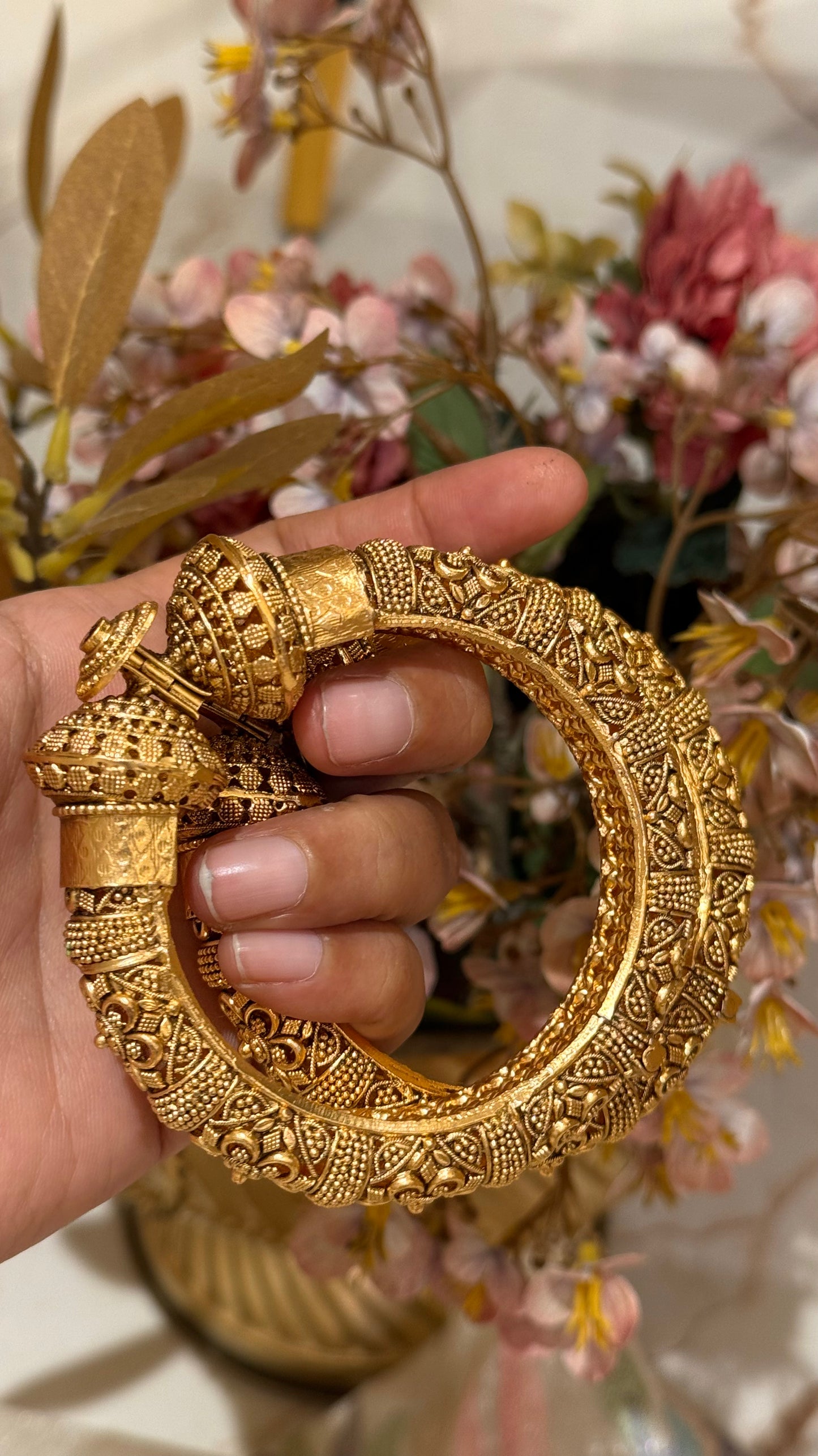 Rajwada floral jaal bangles with ruby detailing