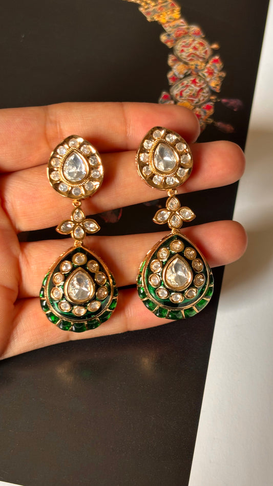 Emerald Moissanite polki meenakari danglers
