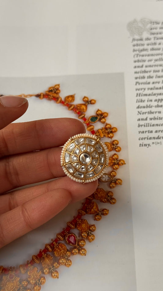 Paachi safed polki ring