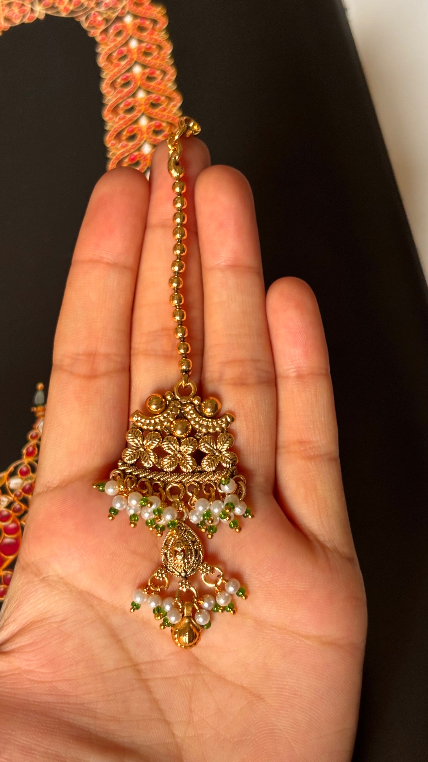 Golden rajwada with gungroo drop Maangtika