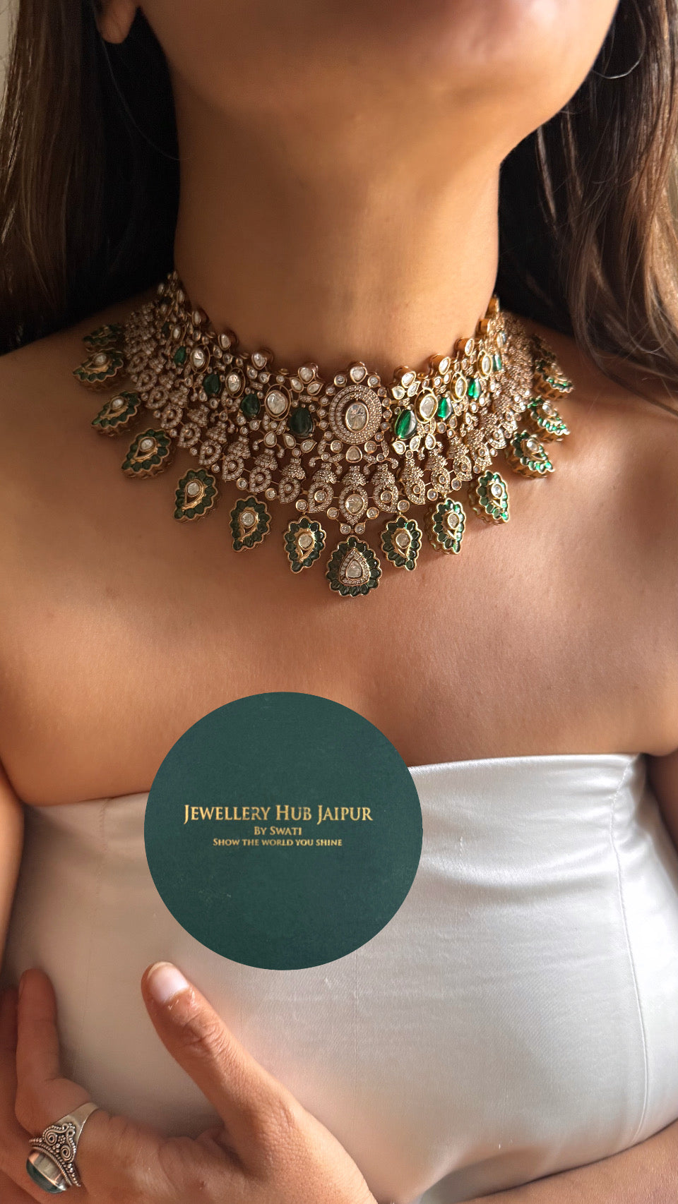 Emerald moissanite Victorian polki choker