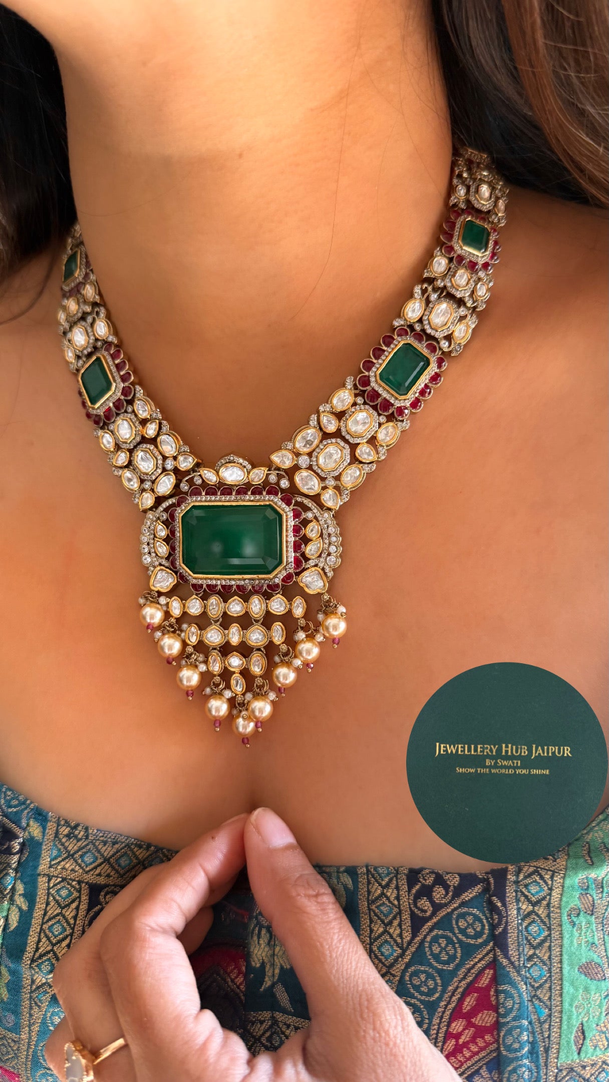 Emerald &Rani pink necklace