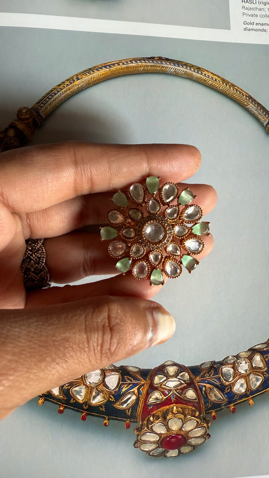 Mint Moissanite spread flower adjustable ring