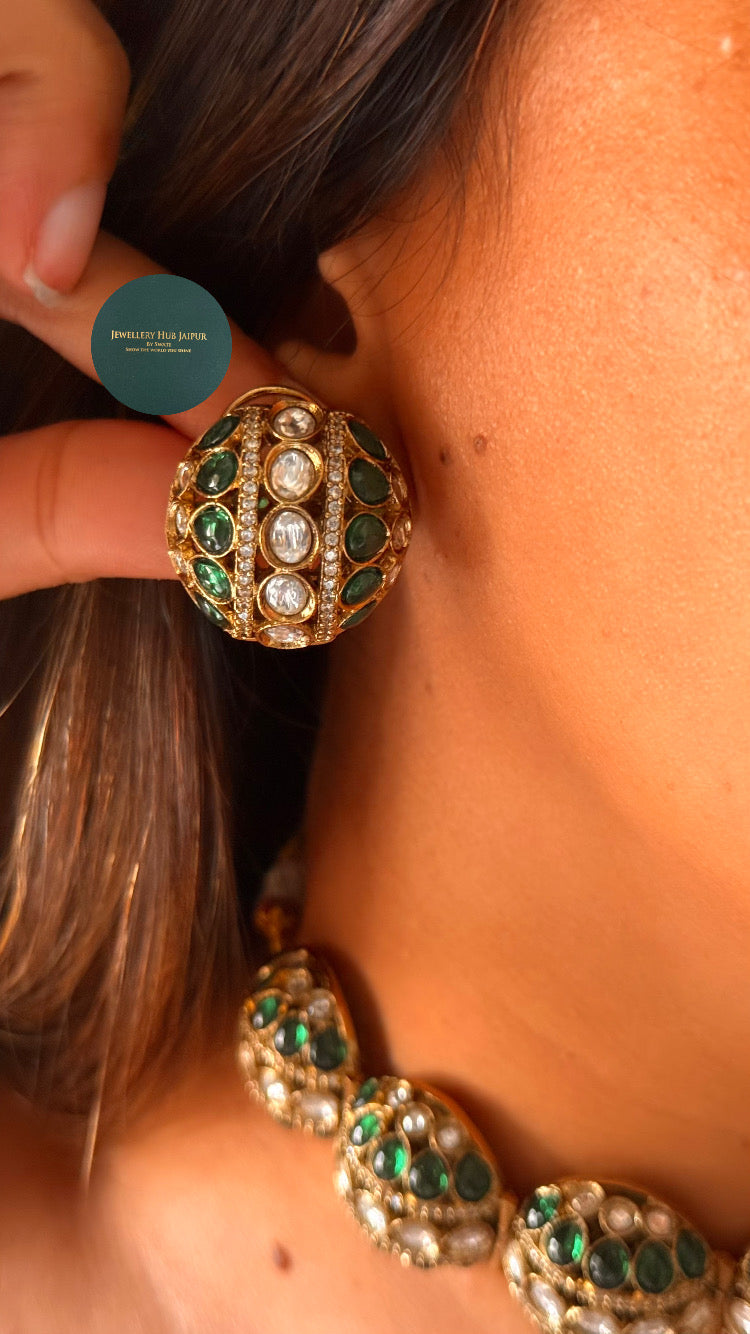 Emerald moissanite uncut polki choker set