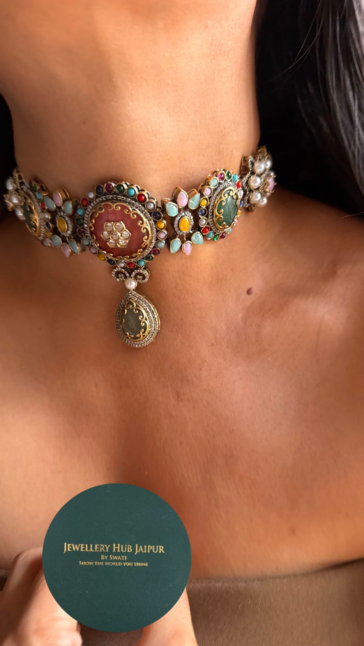 Real stones navratna choker