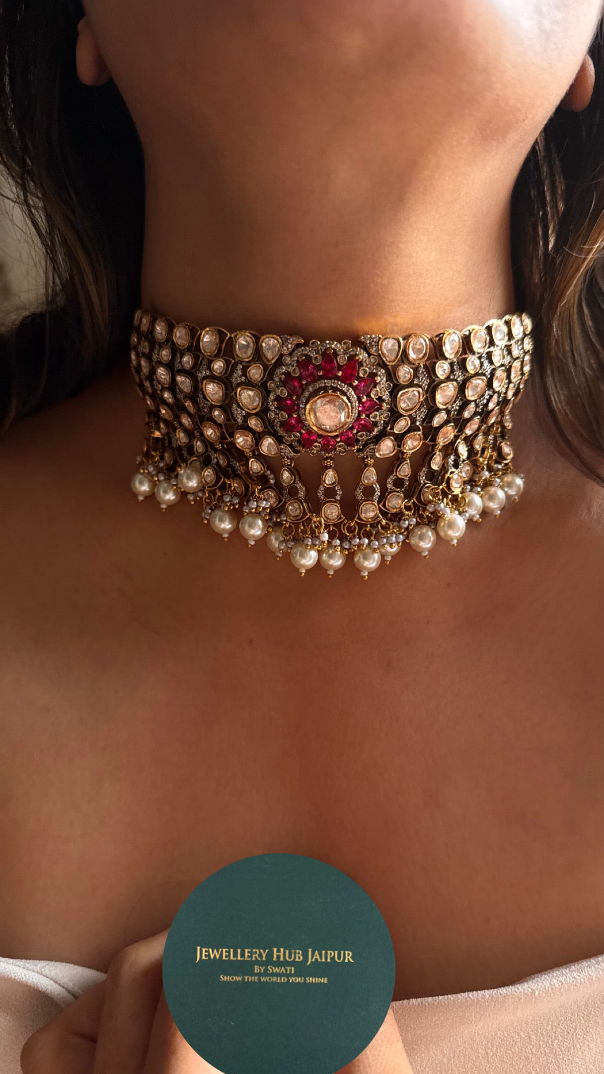 Ruby takkar peeli polki Victorian necklace