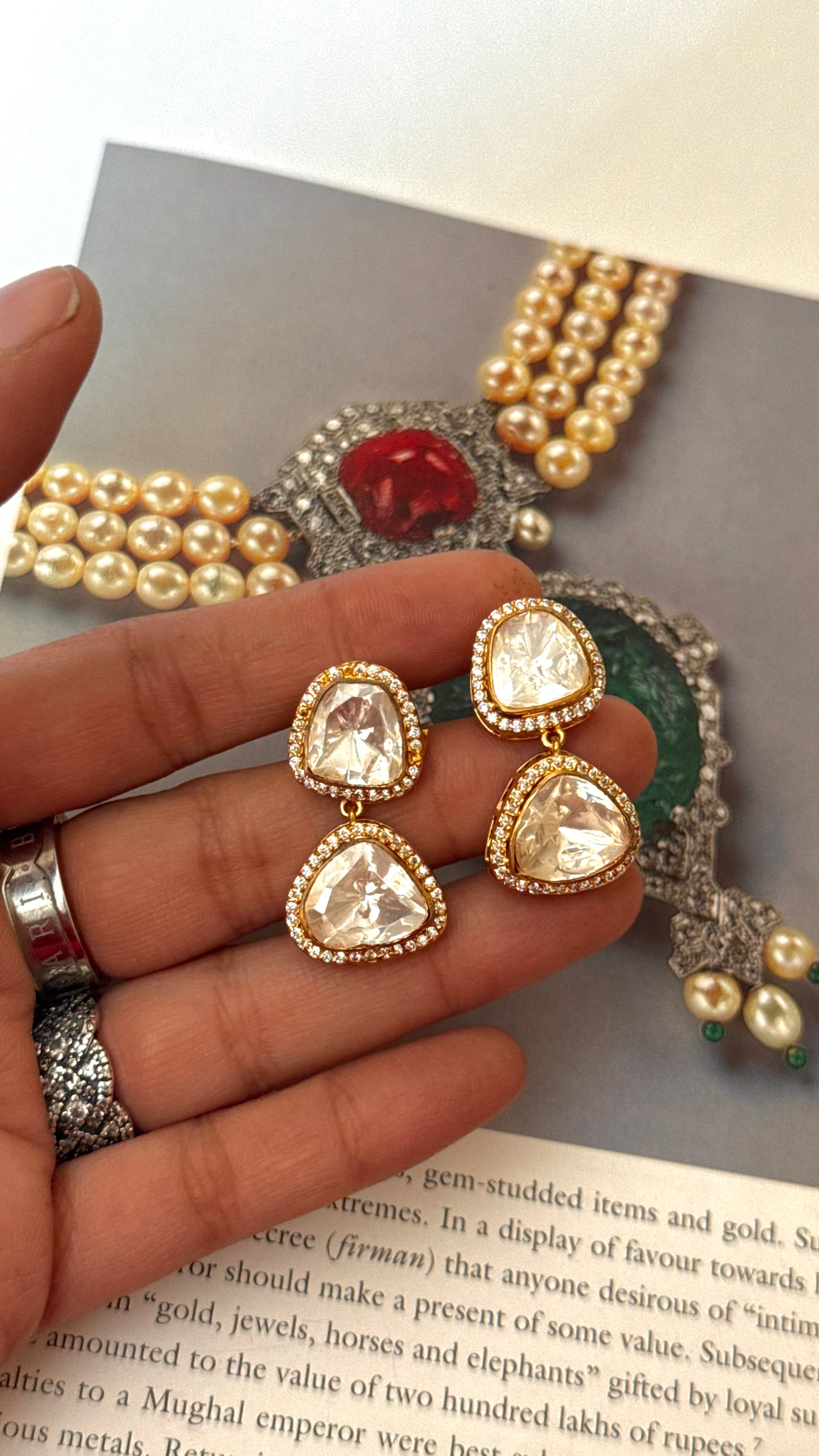 Dual uncut polki earrings