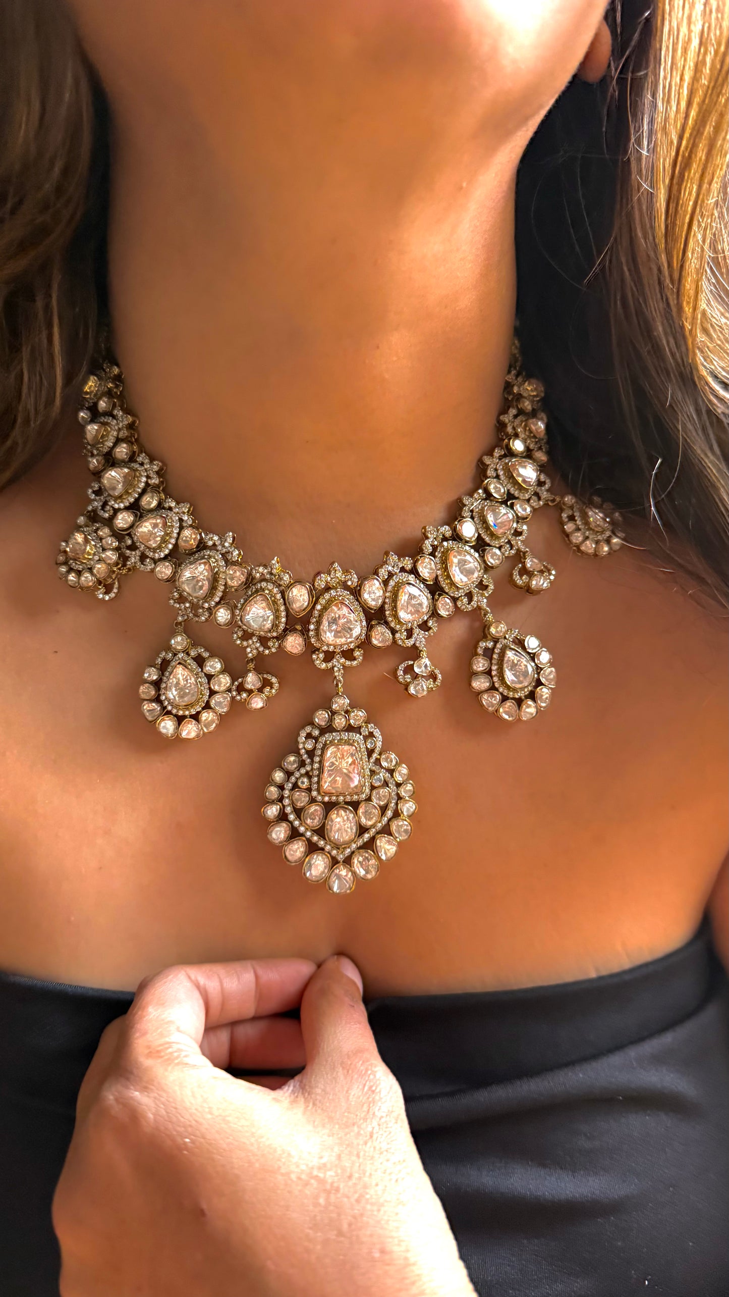 Real Moissanite Polki victorian Statement Necklace