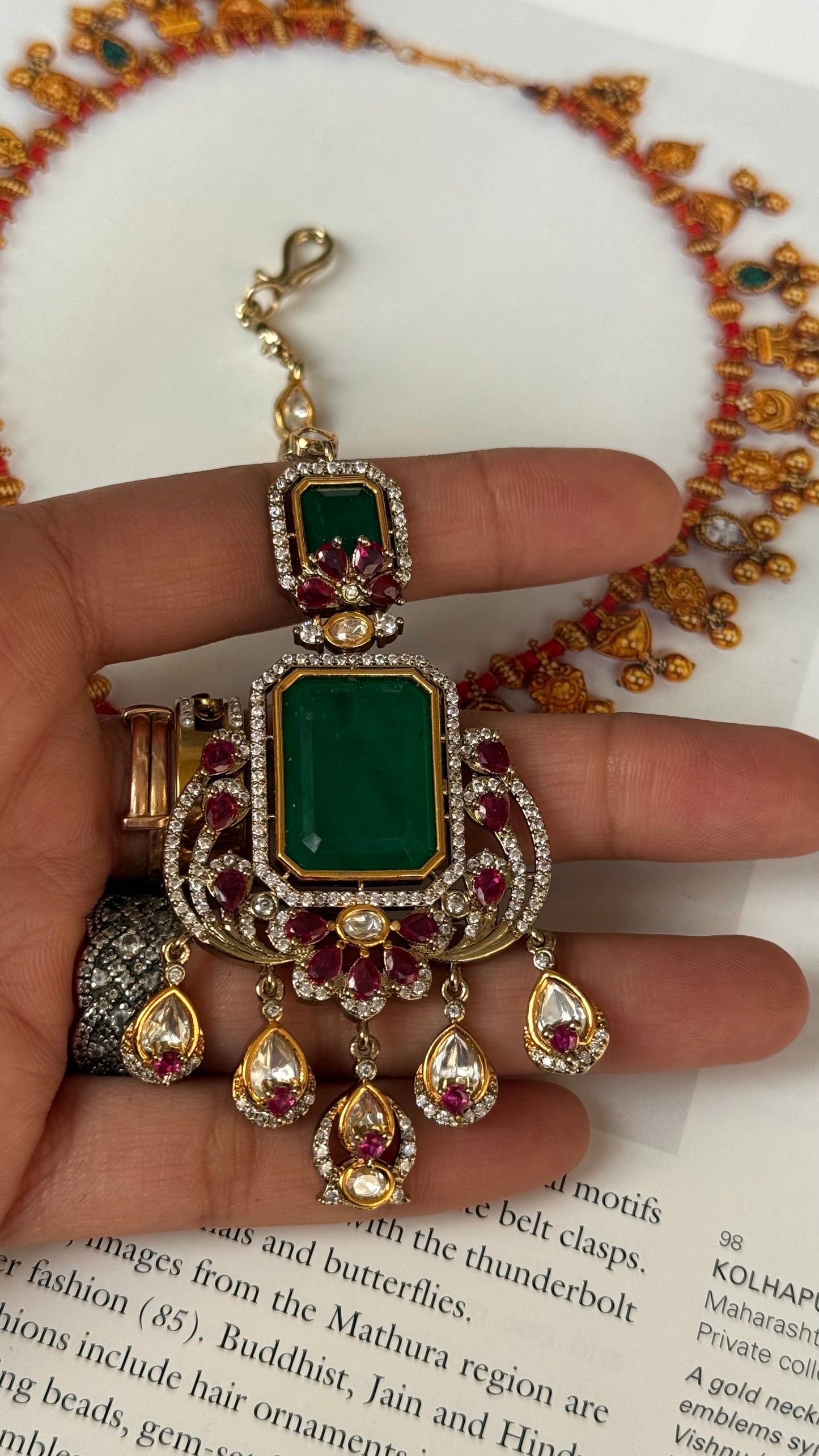 emerald victorian ruby maangtika