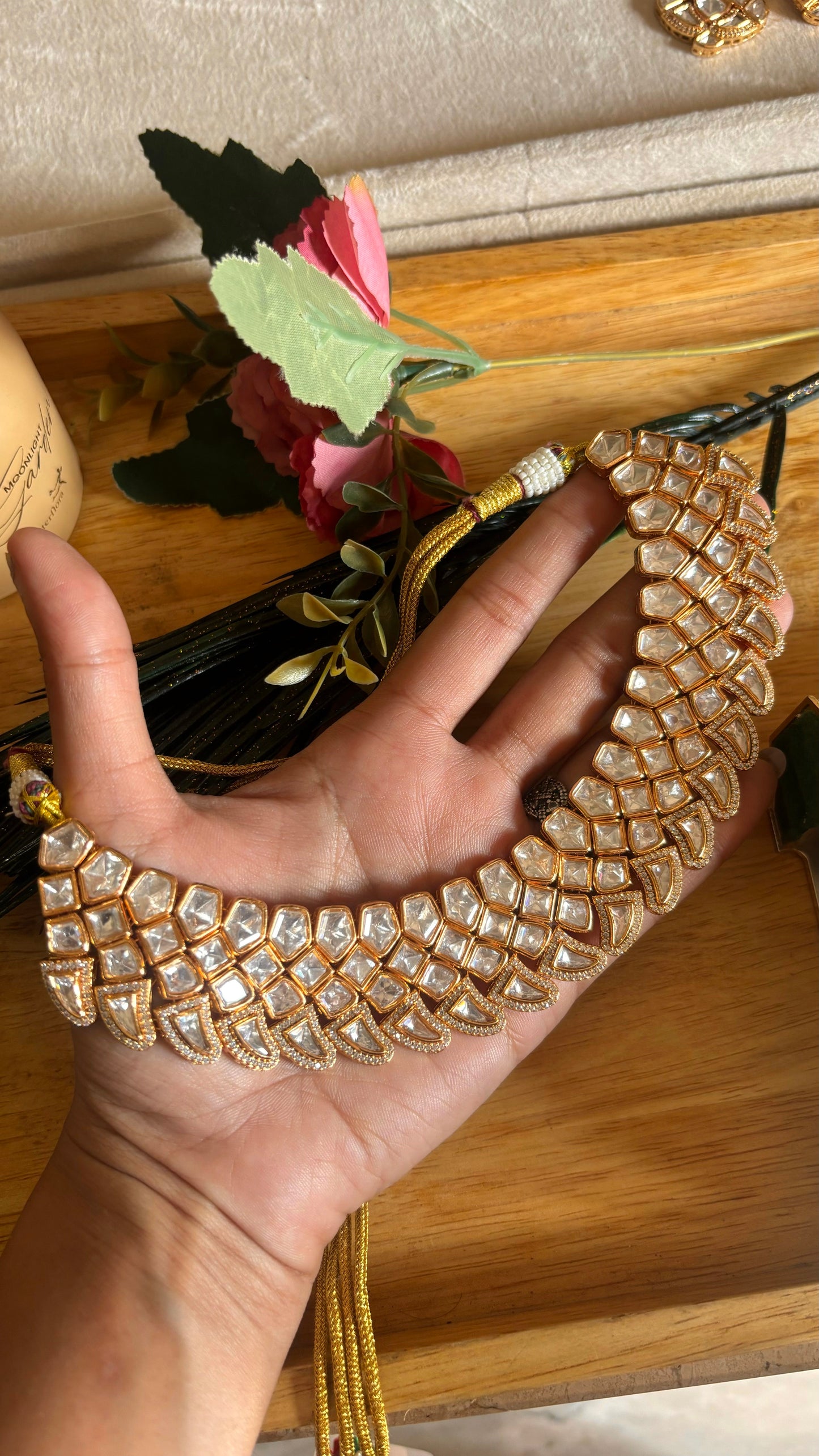 Moissanite gold polki collar necklace