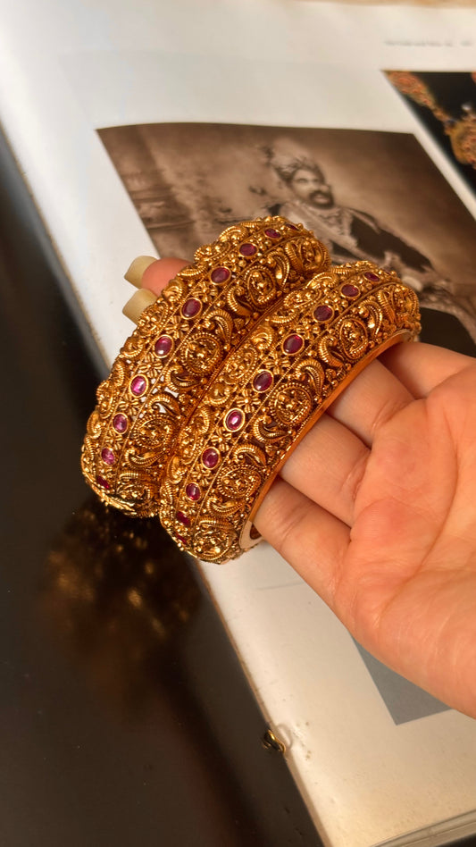 Goddess Laxmi inspired ruby gold Bangles