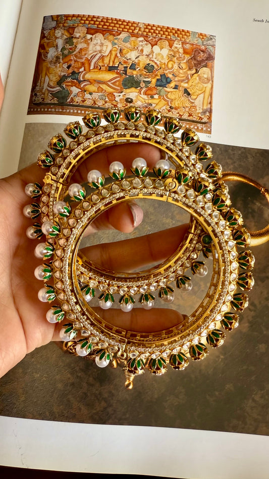 Pearl & polki moissanite openable kada