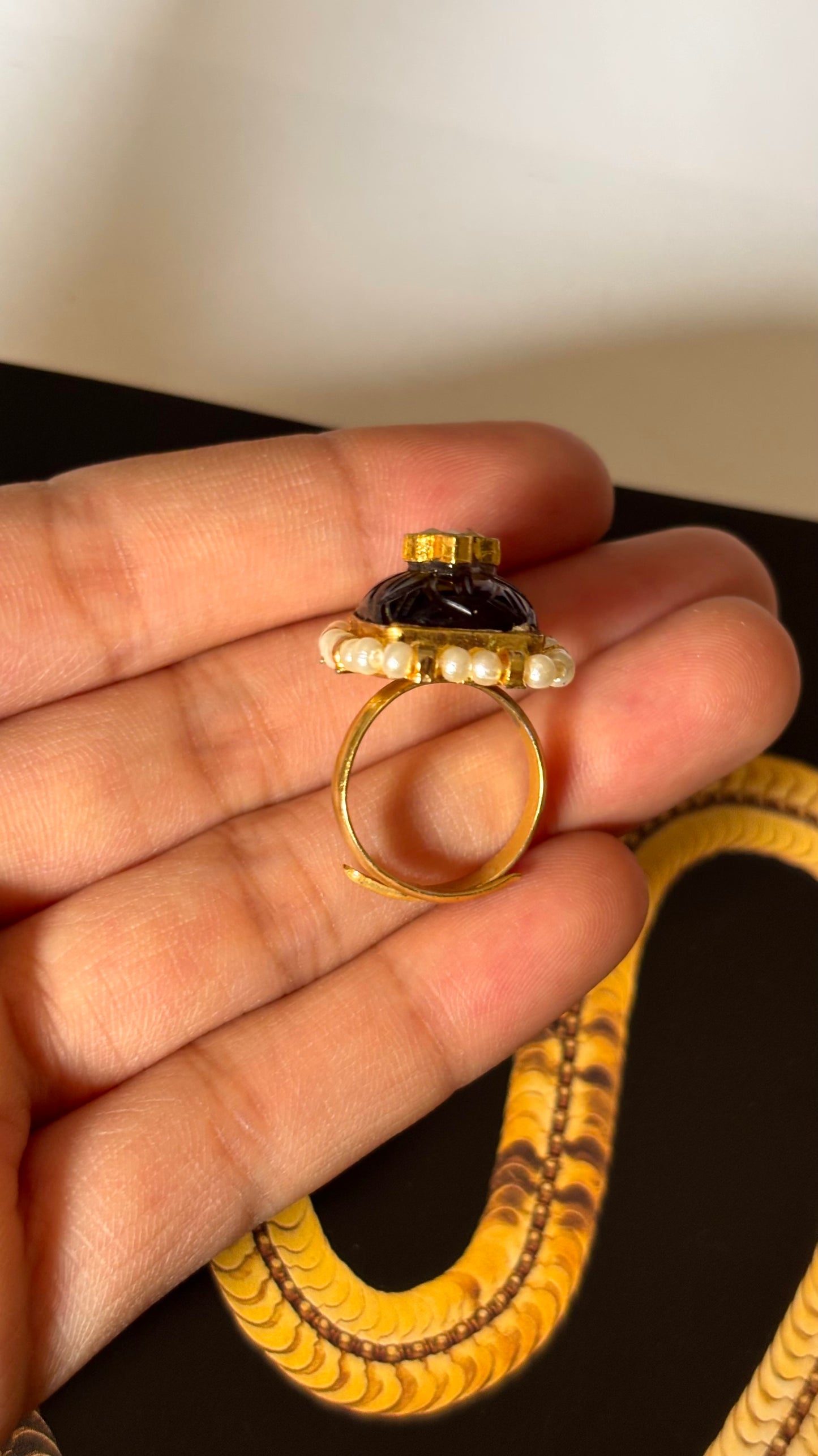 Ruby gem carving adjustable Ring