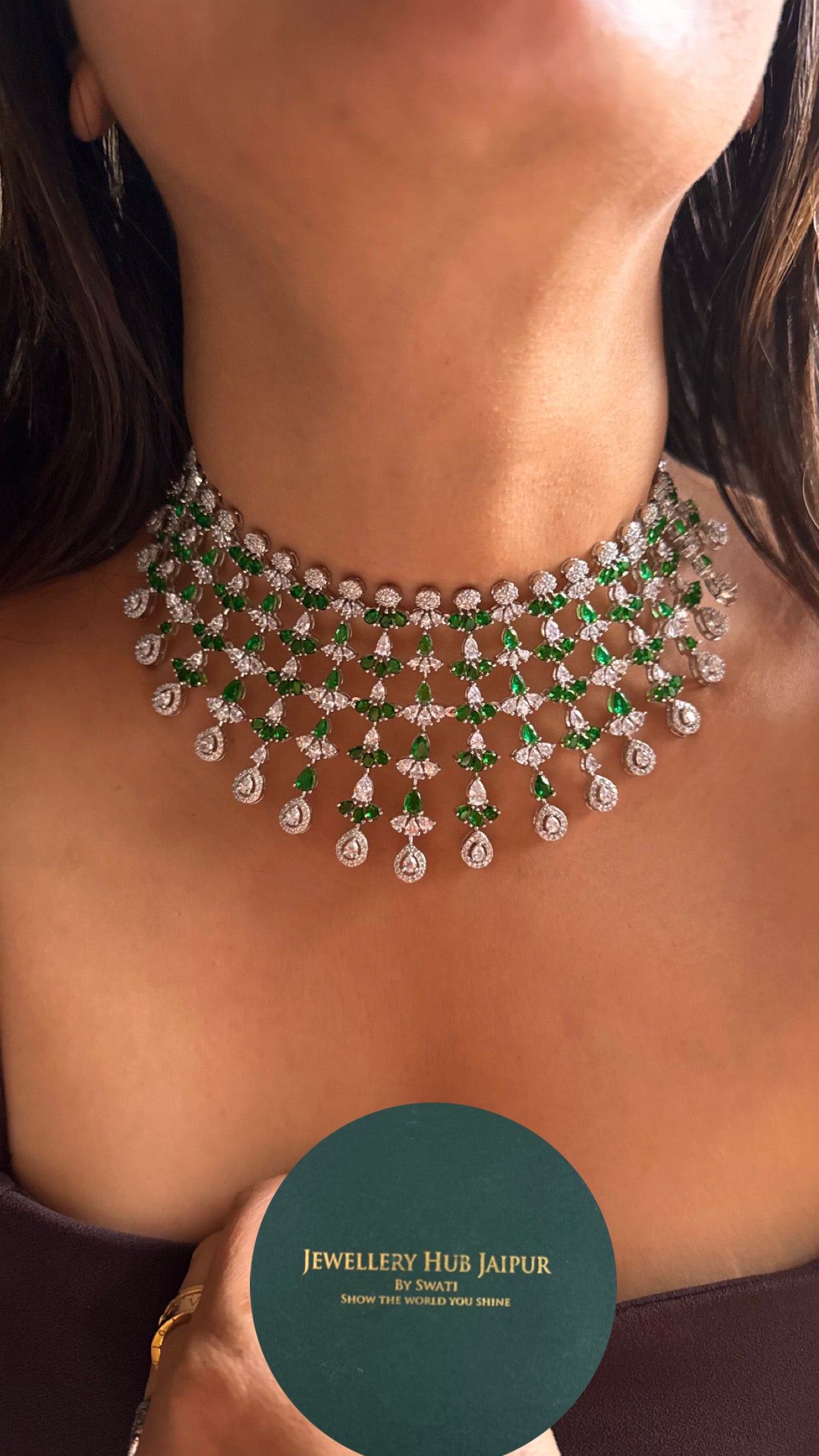 Emerald cz diamond necklace