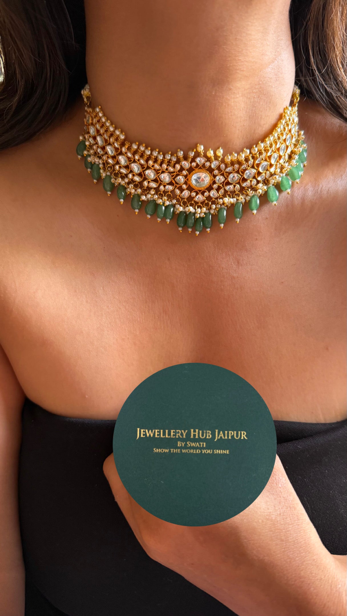 Real paachi kundan with emerald drop choker