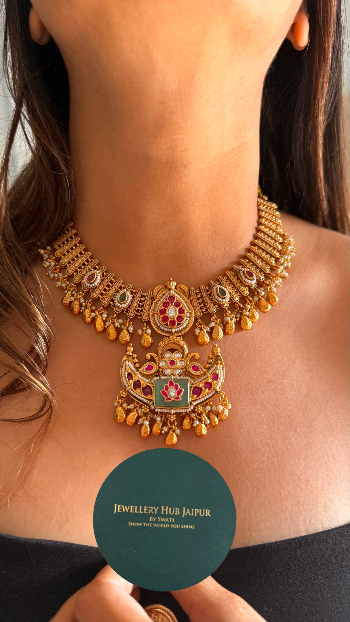 Rani tear drop mint inlay necklace