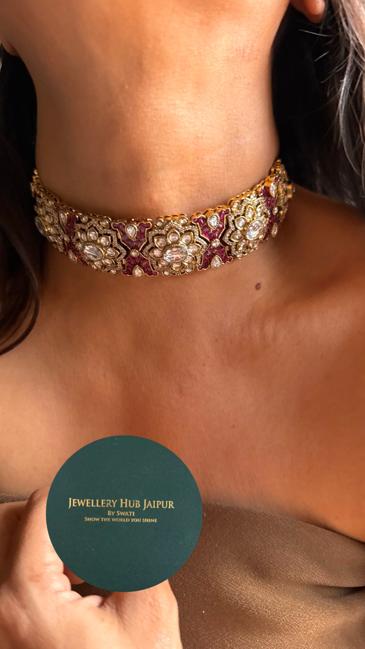 Rani pink Moissanite floral Victorian choker