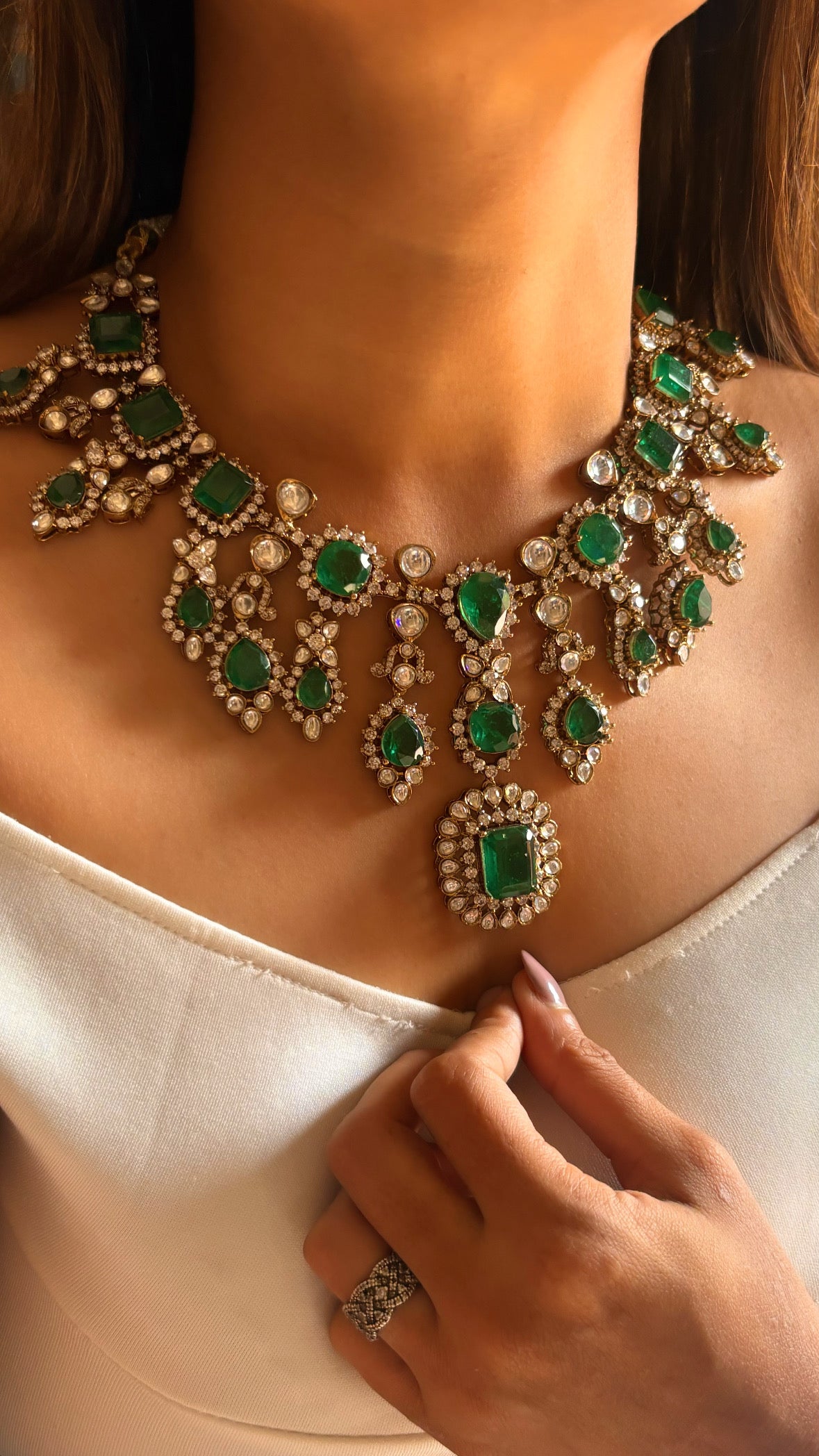 Emerald doublet collar necklace