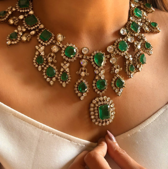 Emerald doublet collar necklace