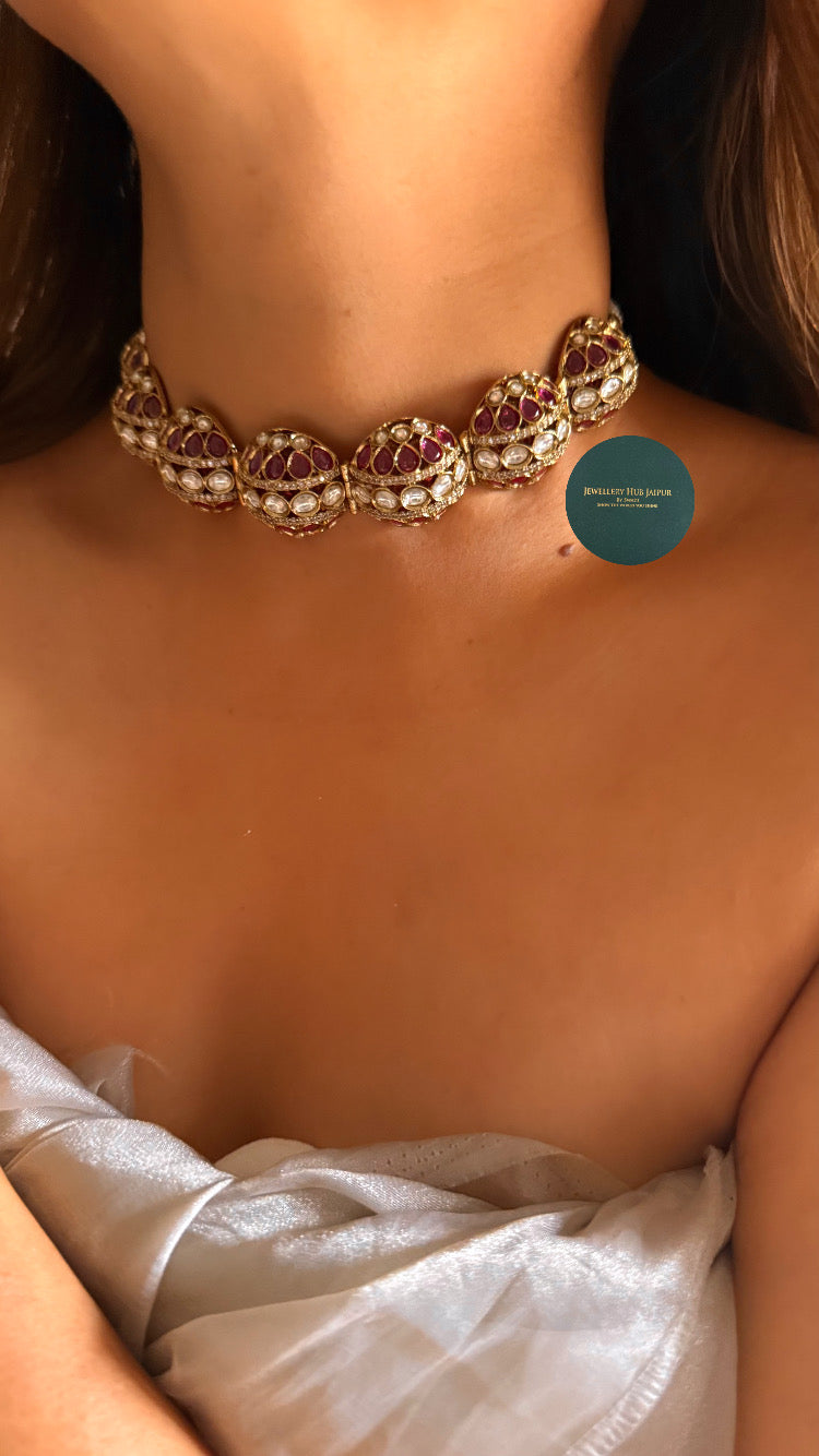 Rani pink moissanite uncut polki choker set