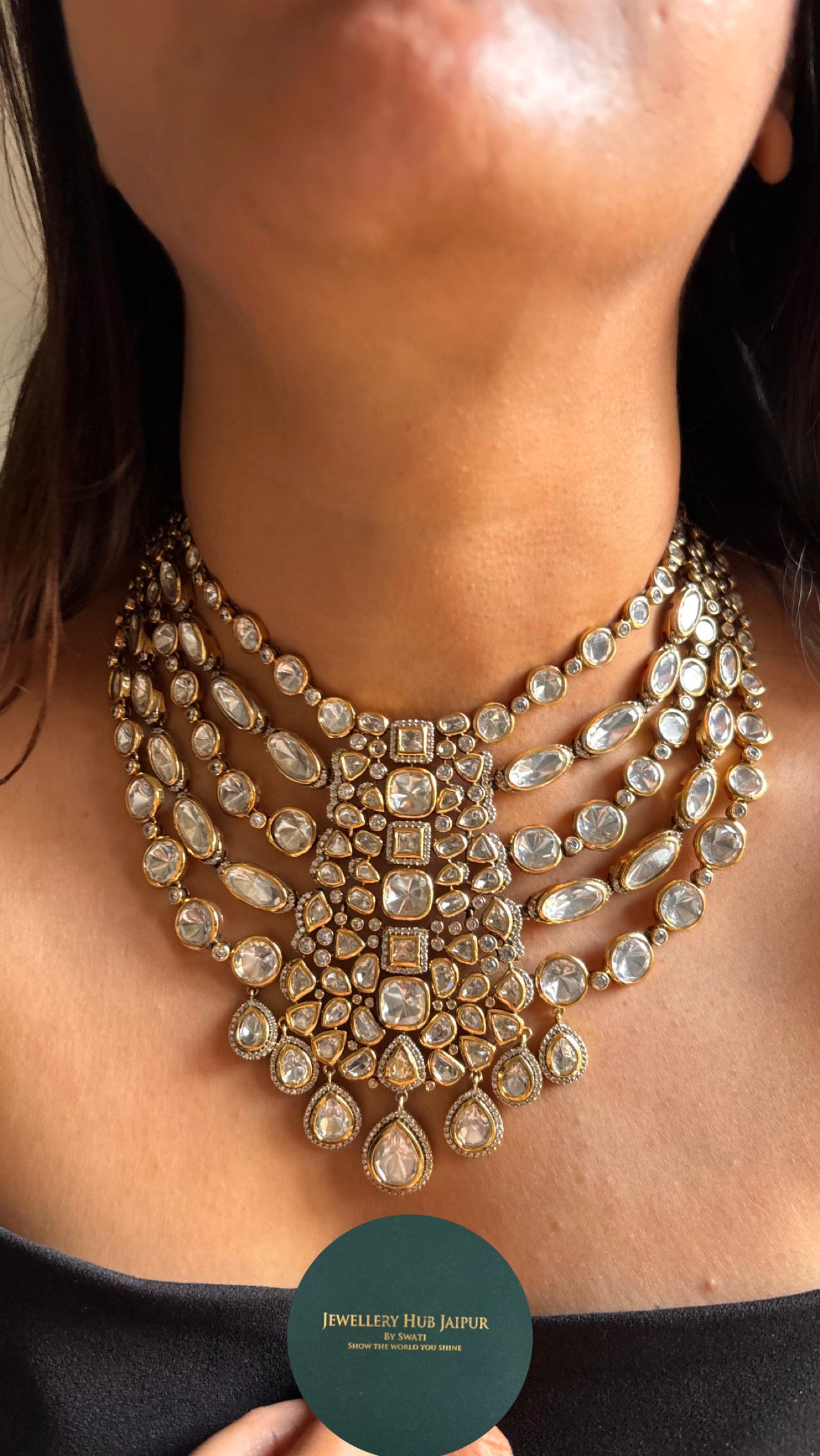 Real moissanite polki layerd Necklace