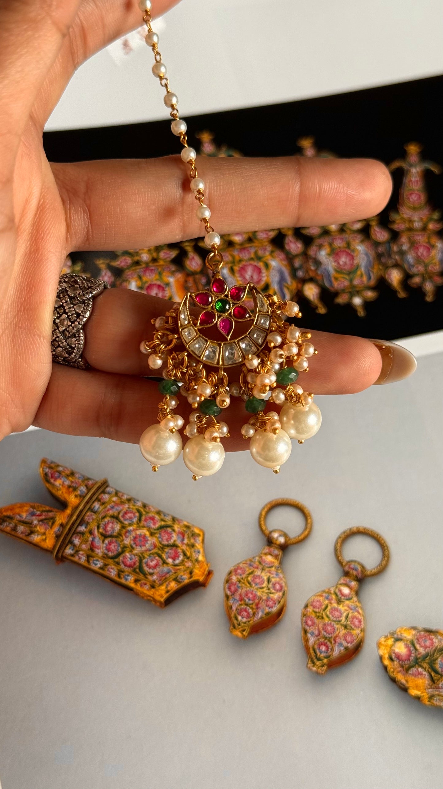 Paachi  m not Rani pink floral royal maangtika