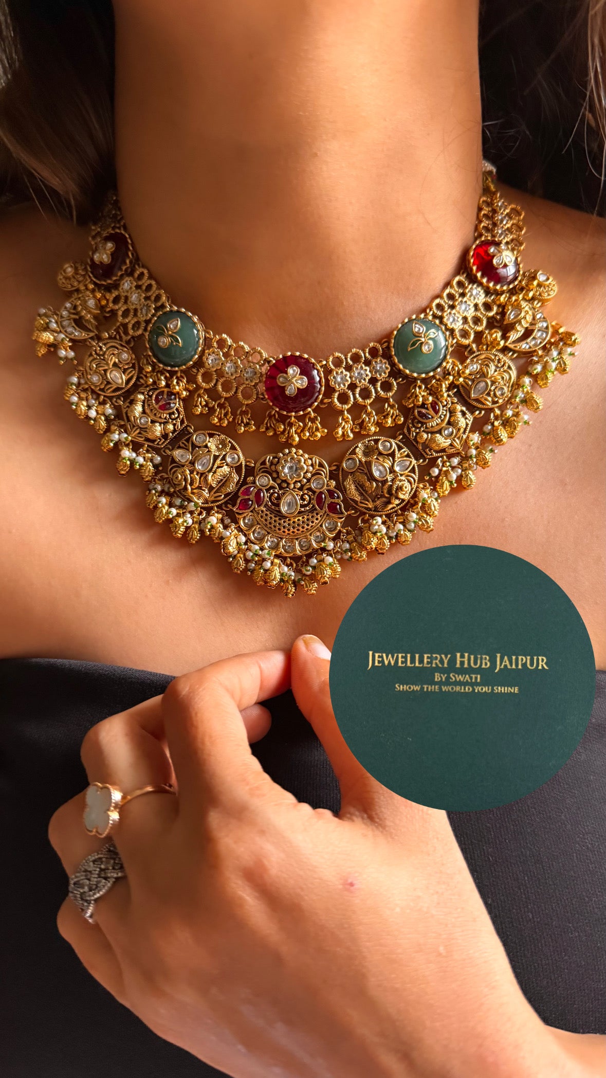 Ruby & mint inlay rajwada royal collar set