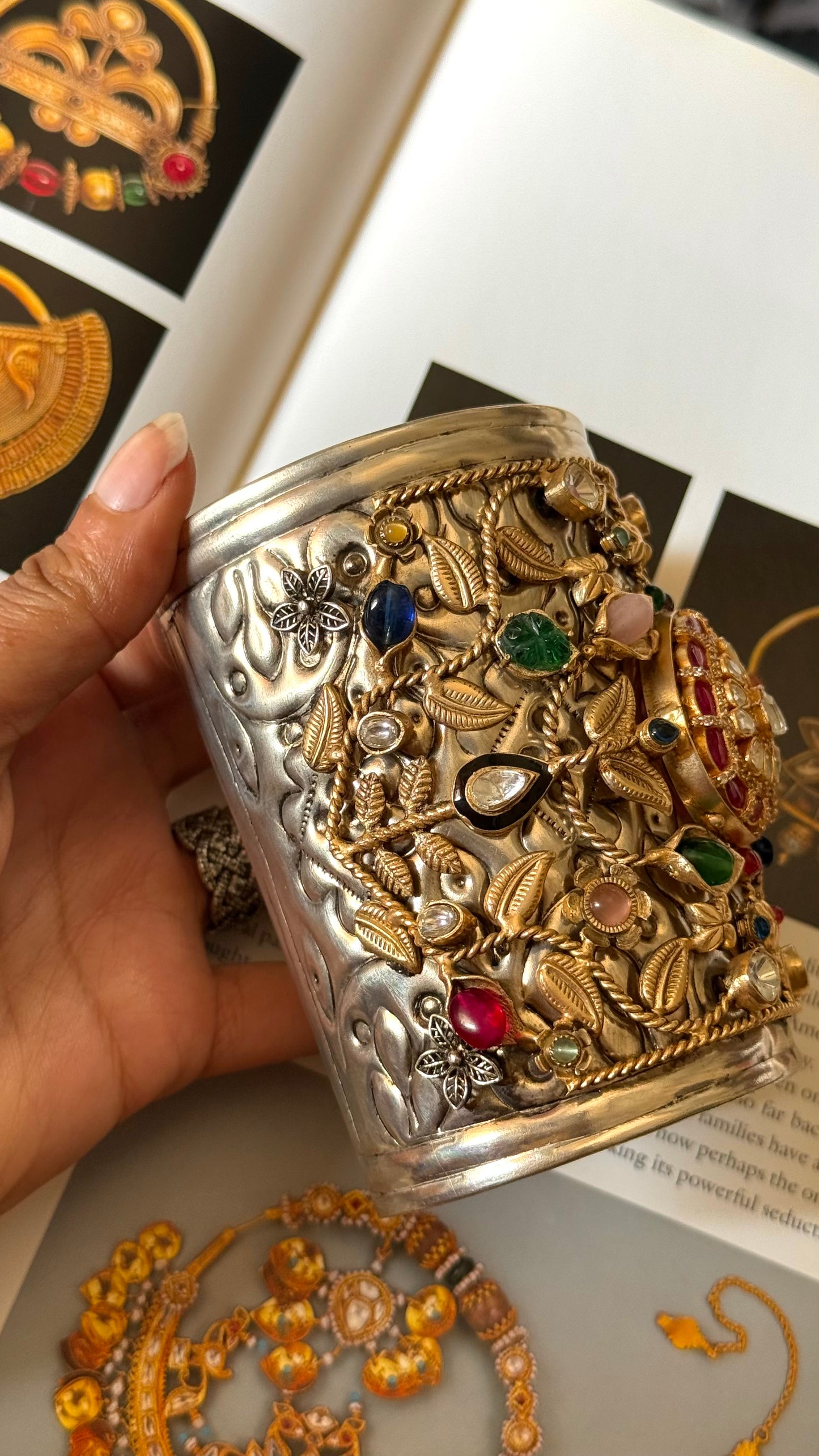 Bohemian Ruby with mix polki oxidised kadaa