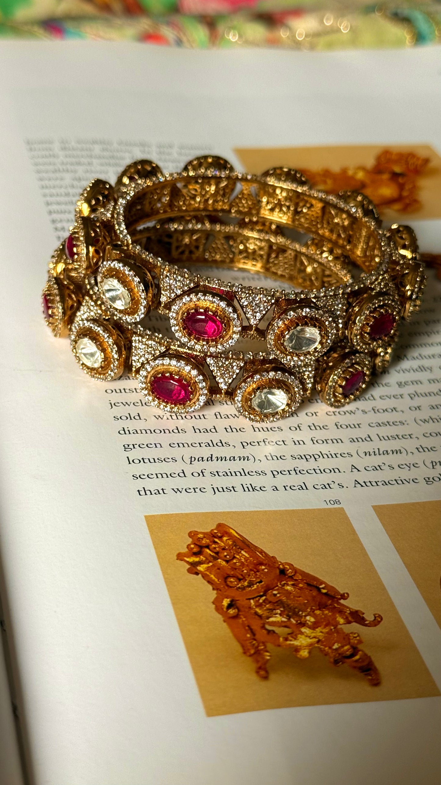 Rani pink ruby with Moissanite polki openable bangles