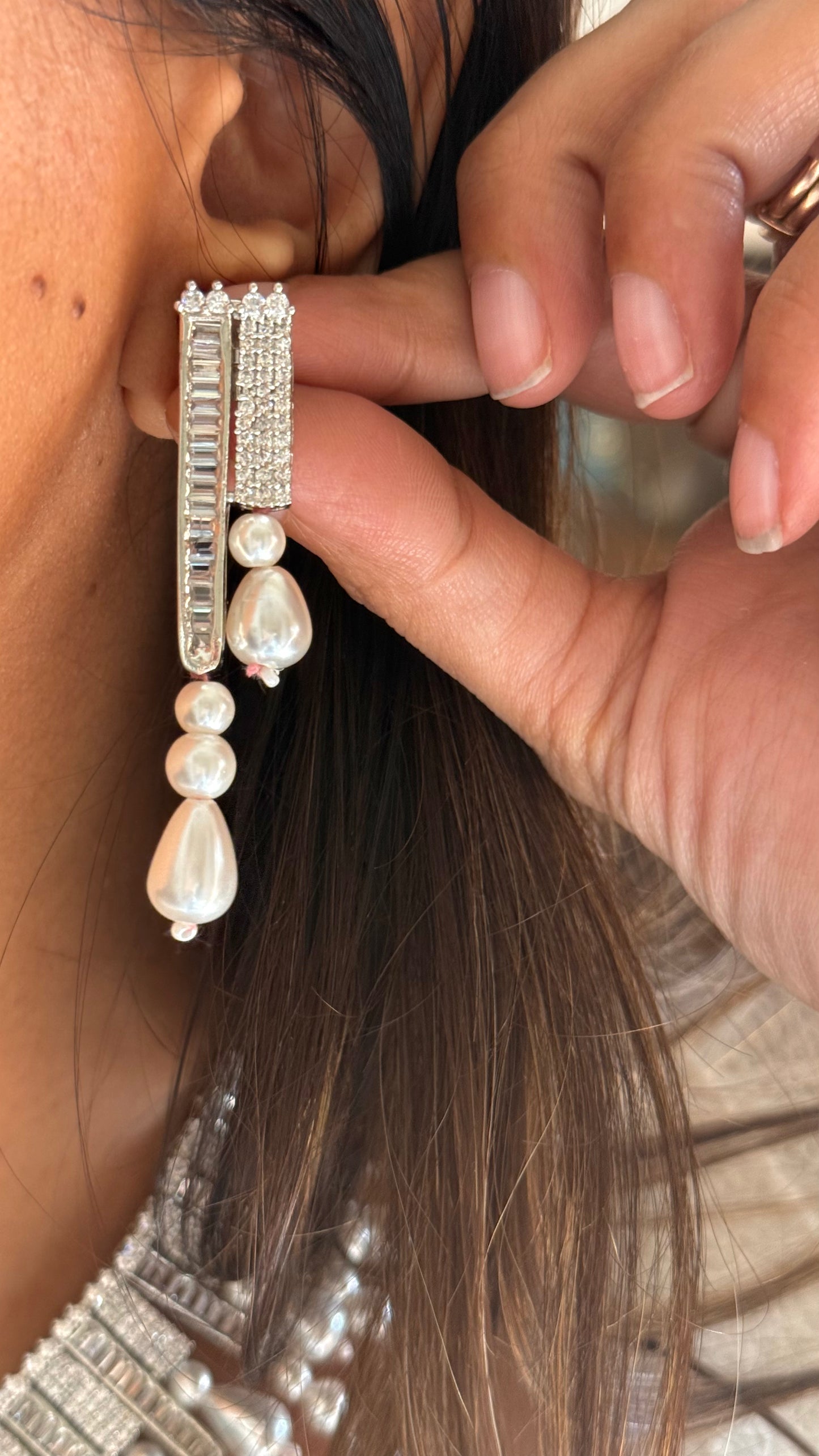 Tear shape pearl drop diamond necklace