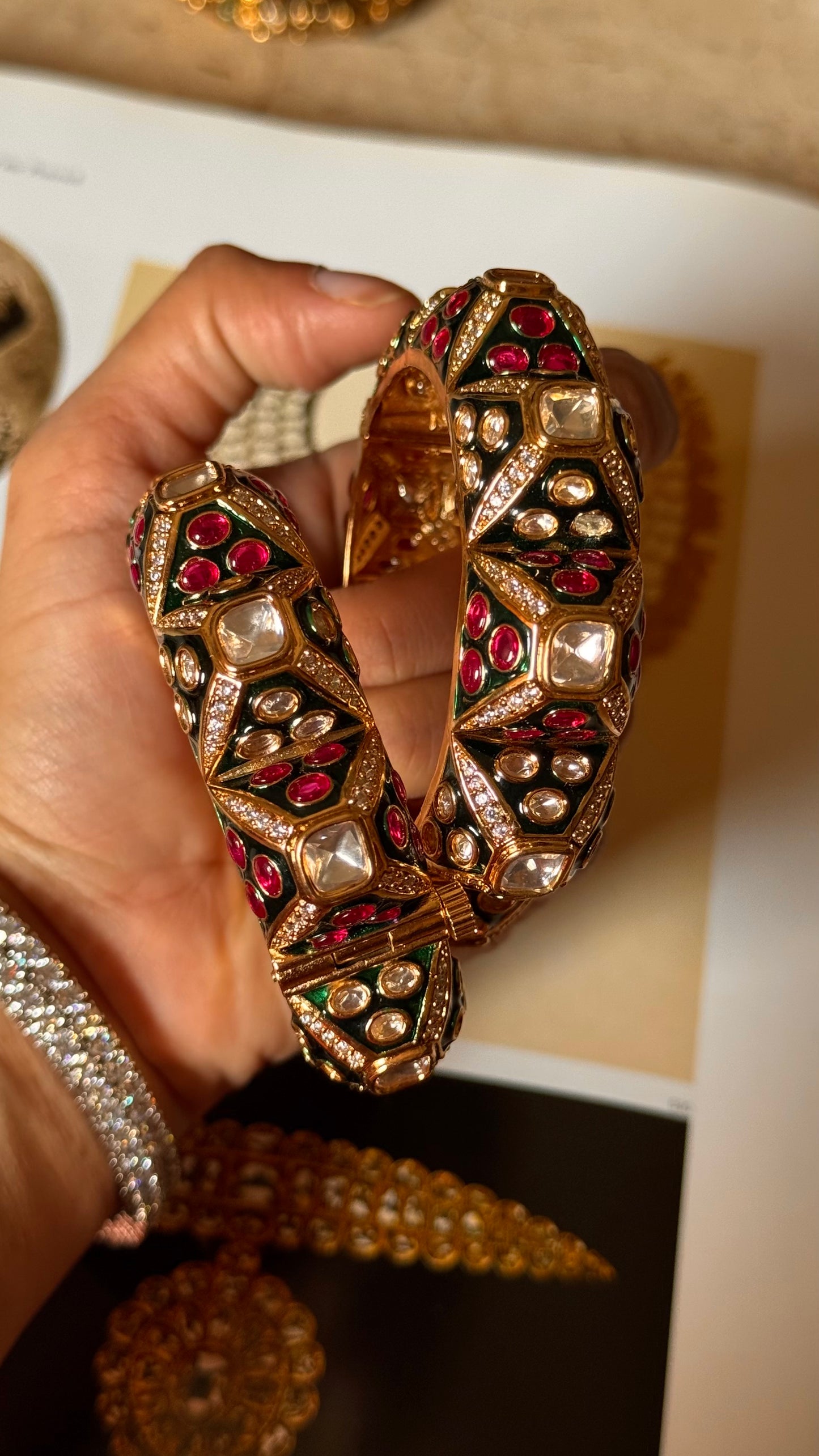 Emerald and ruby meenakari statement bangles