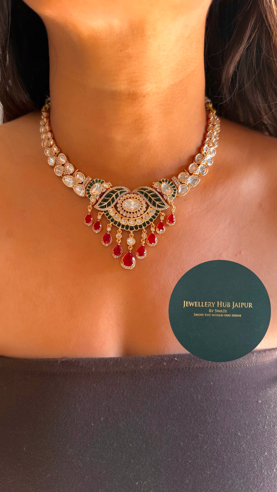 Ruby & emerald leaf designer necklace