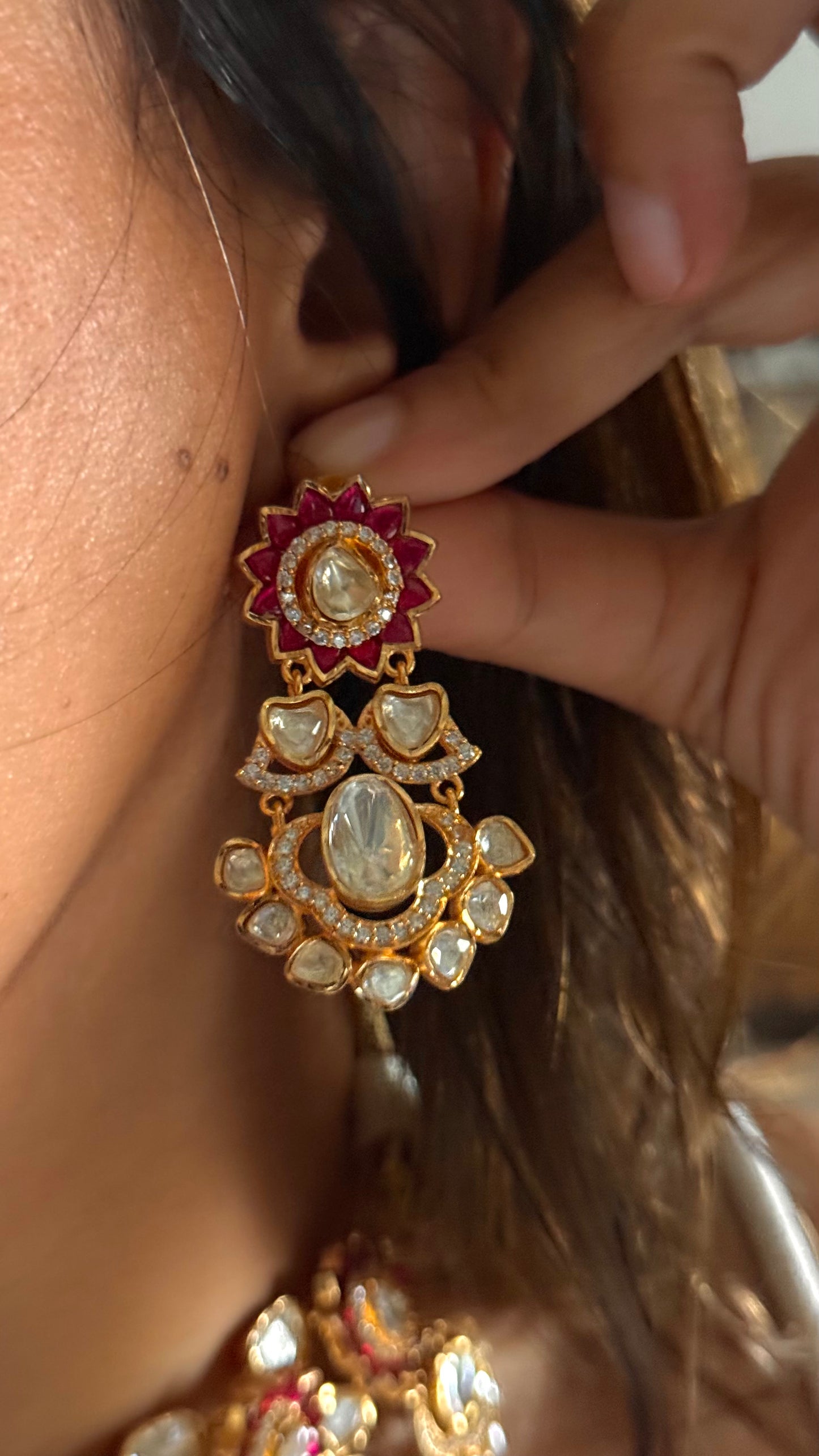 Rani pink real moissanite polki kundan Necklace