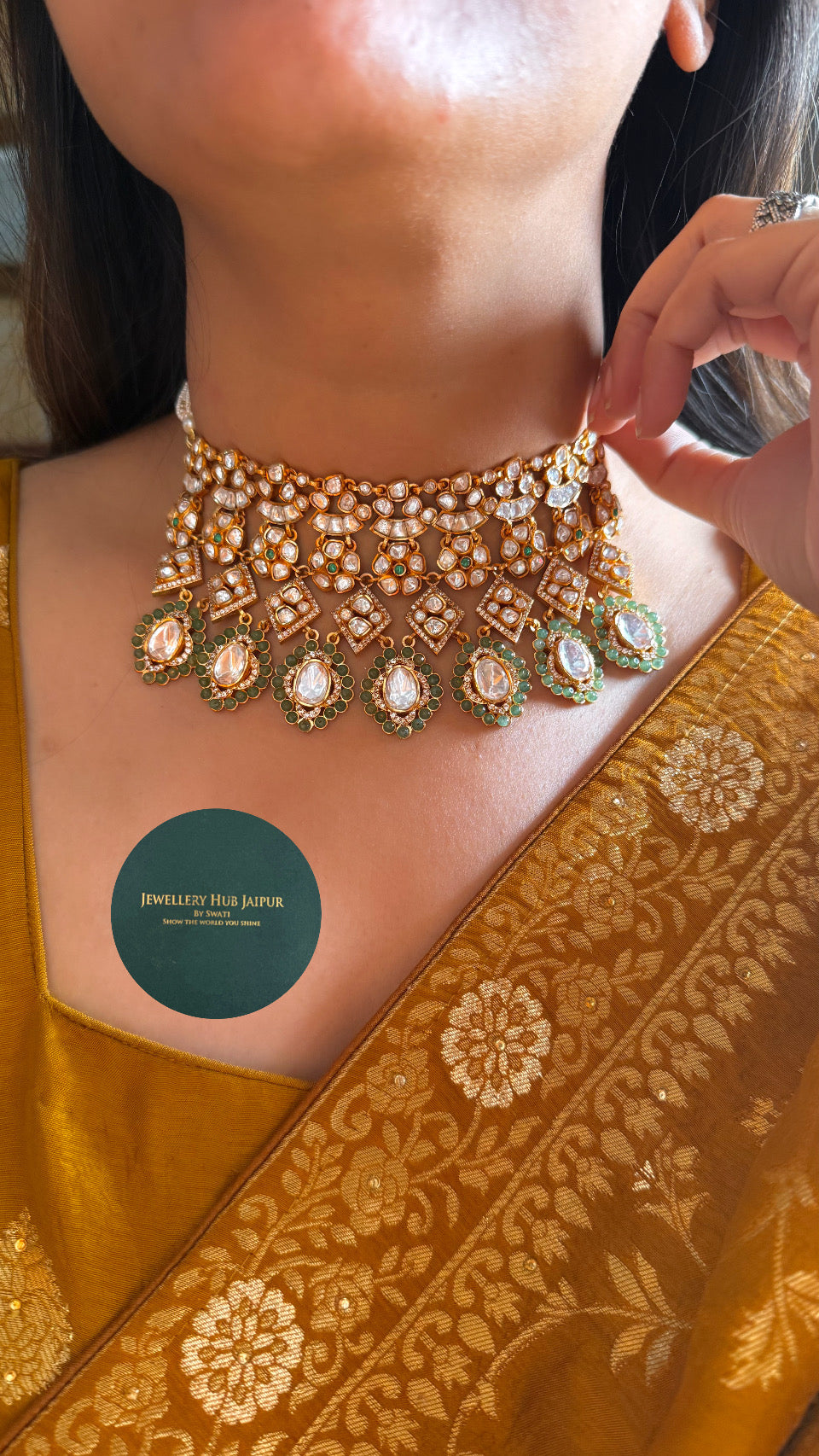 Real Moissanite polki heritage panna choker