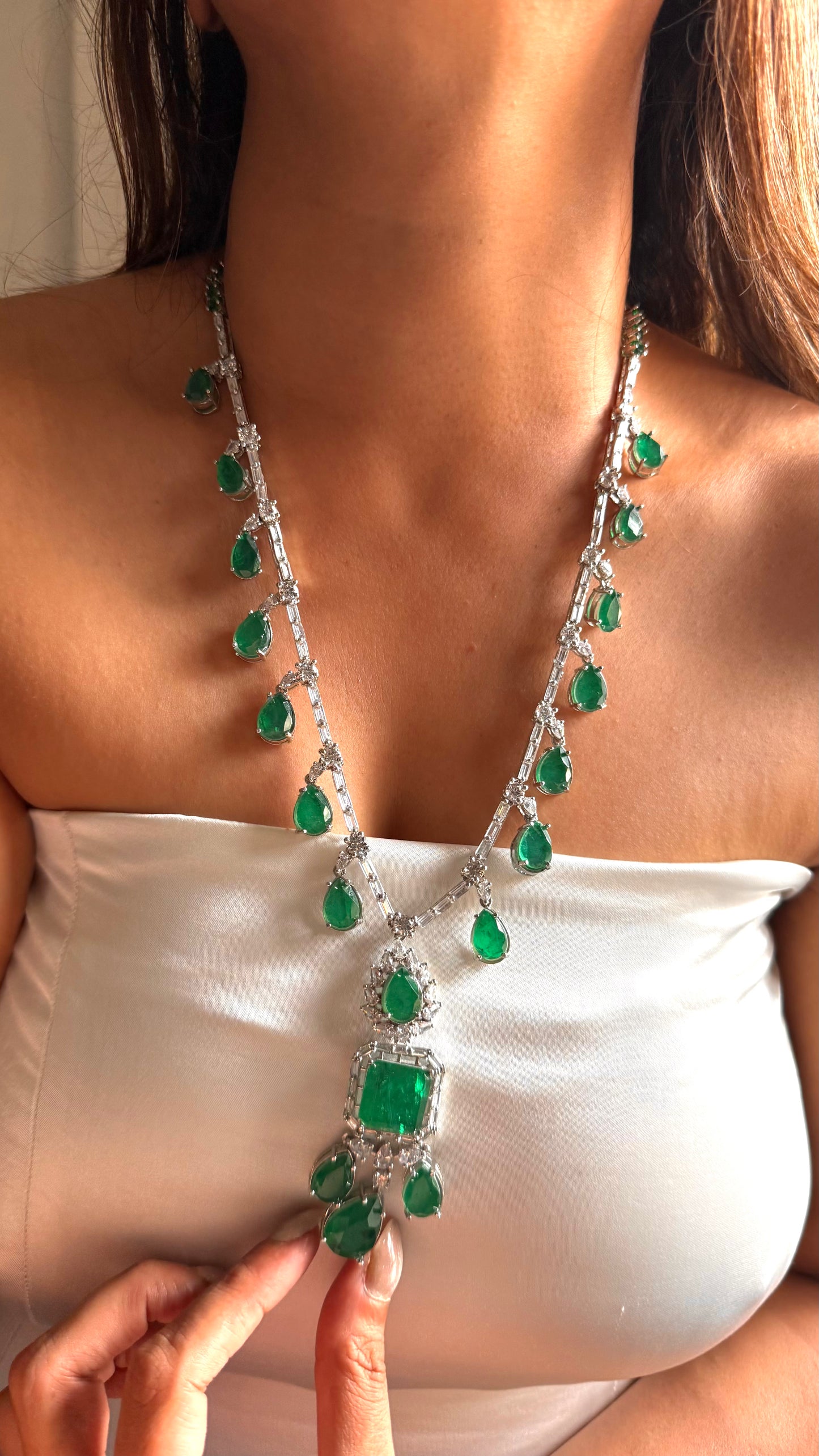 Emerald doublet minimal designed mid neck length set