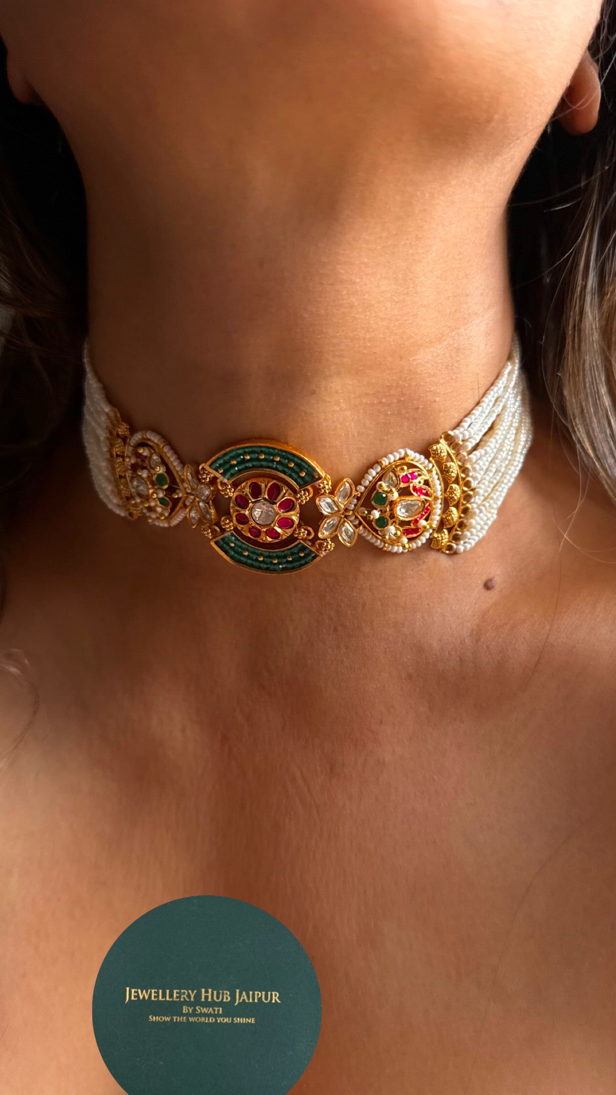 Heritage emerald & rani pink jadau choker