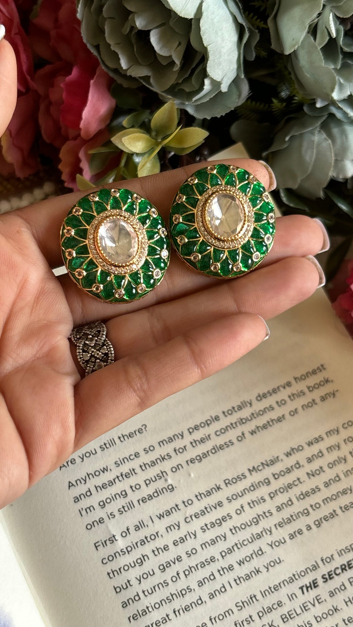 Emerald Uncut polki studs