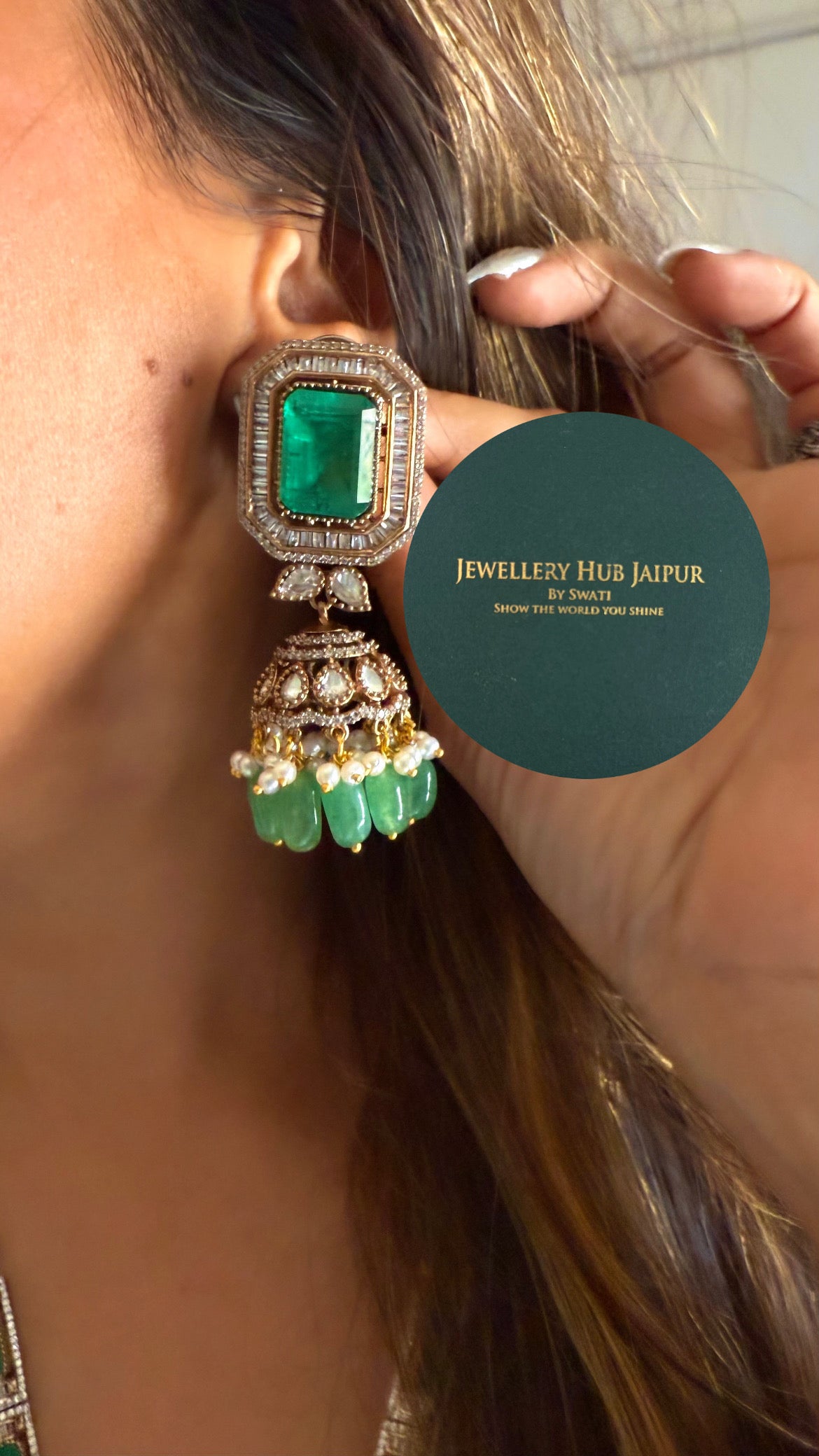 Vandana emerald Moissanite peacock mid length necklace