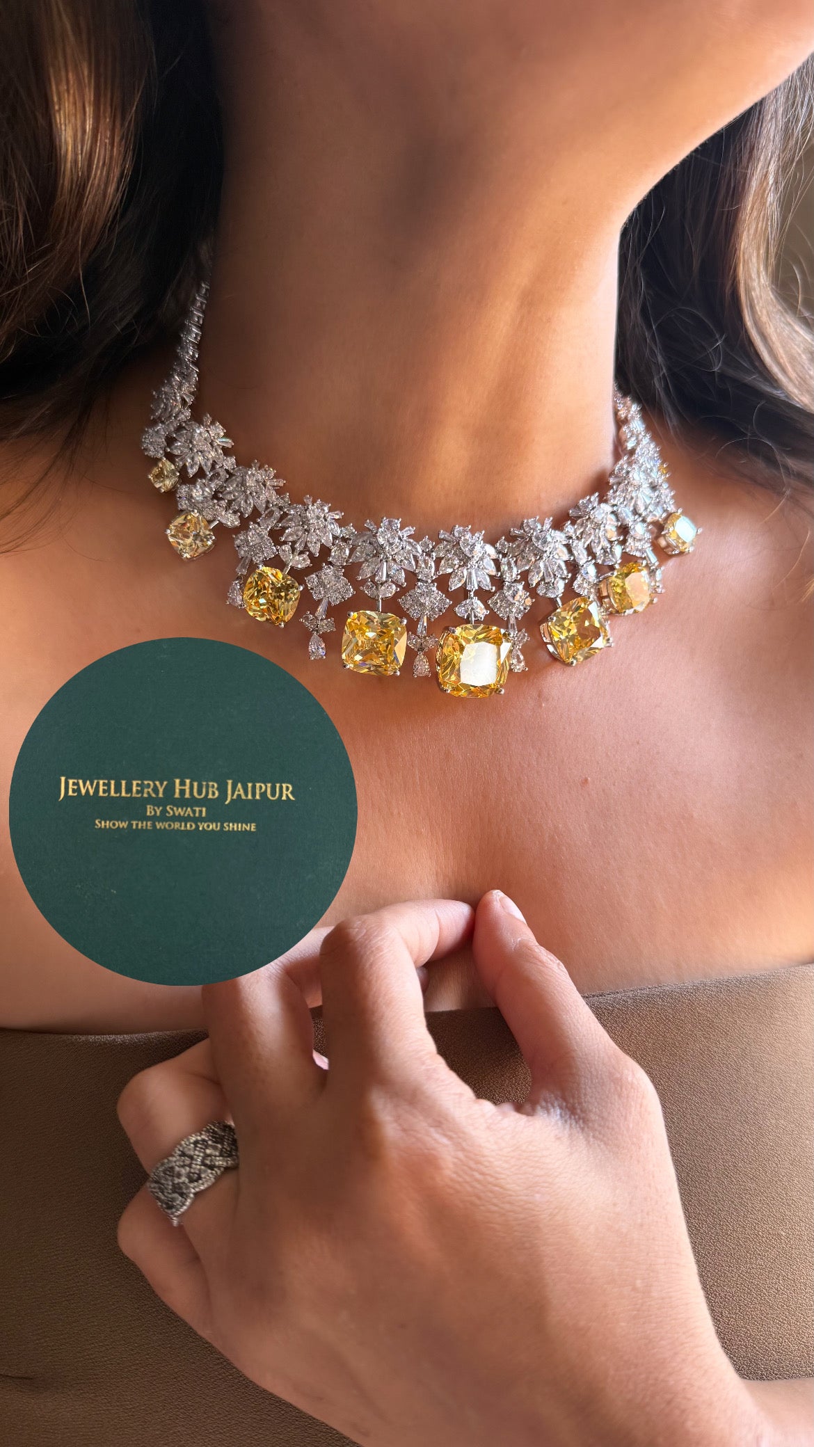 Citrine cz diamond floral design cocktail choker set