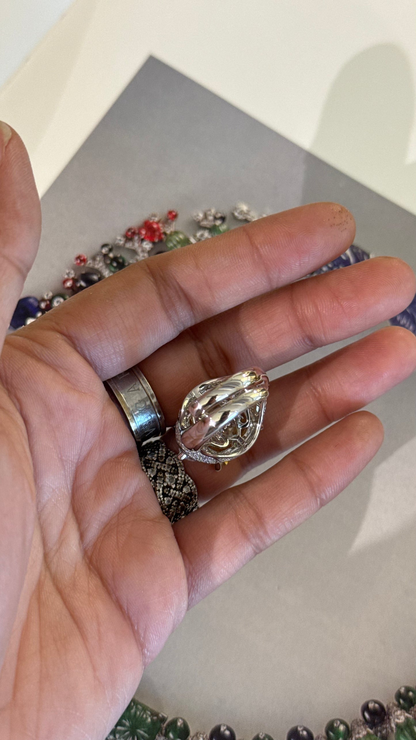 Citrin black enamel cocktail ring