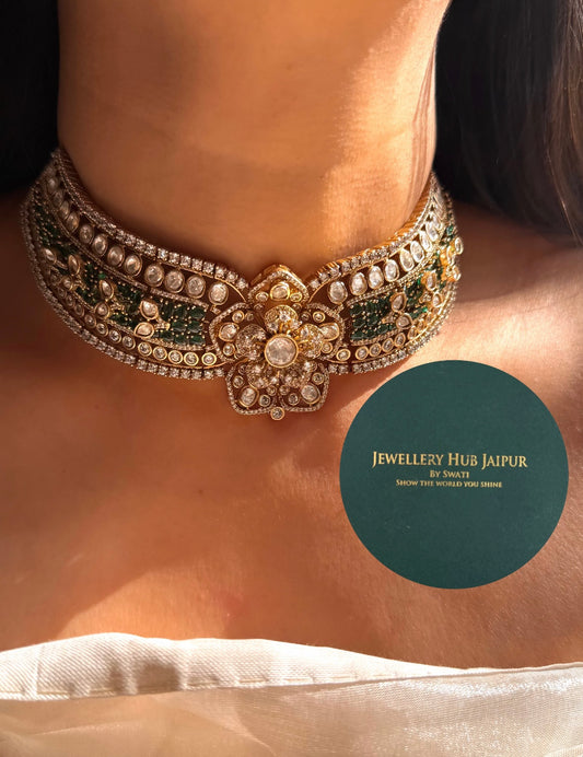 emerald floral moissanite statement necklace