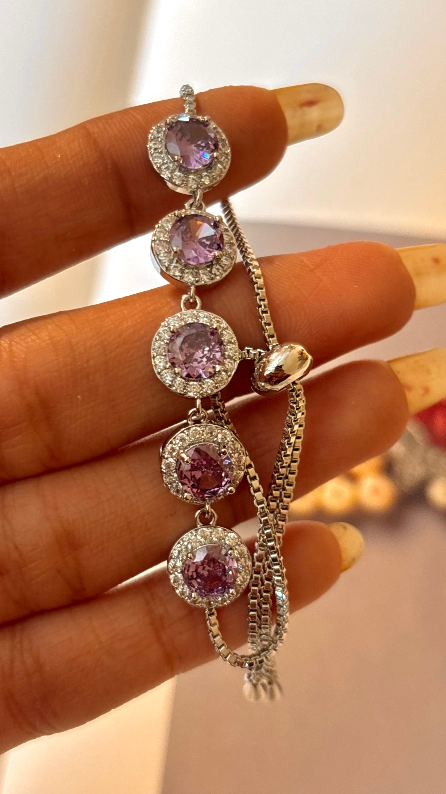 Tanzanite rhodium polish ￼ adjustable bracelet