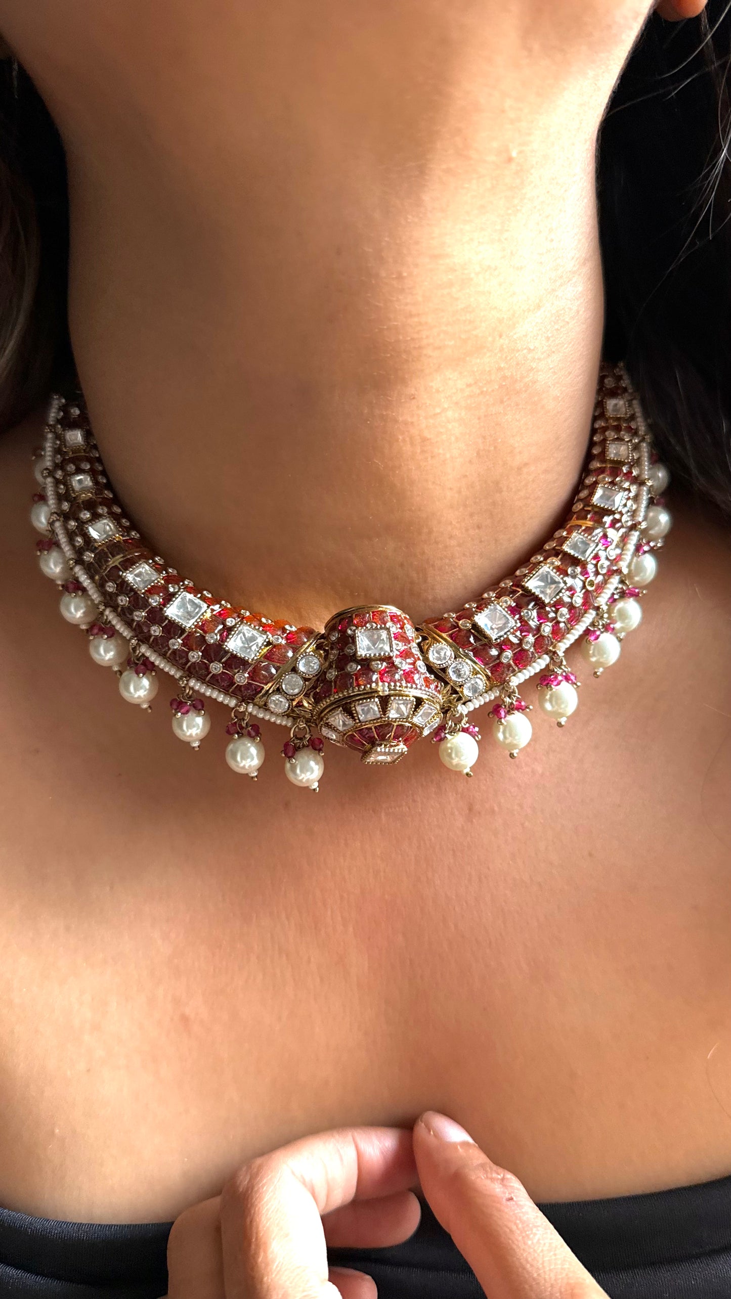 Ruby meenkari moissanite polki  rajwadi Aad