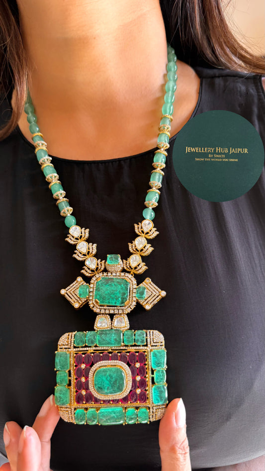 Ruby & mint Moissanite doublet designer necklace