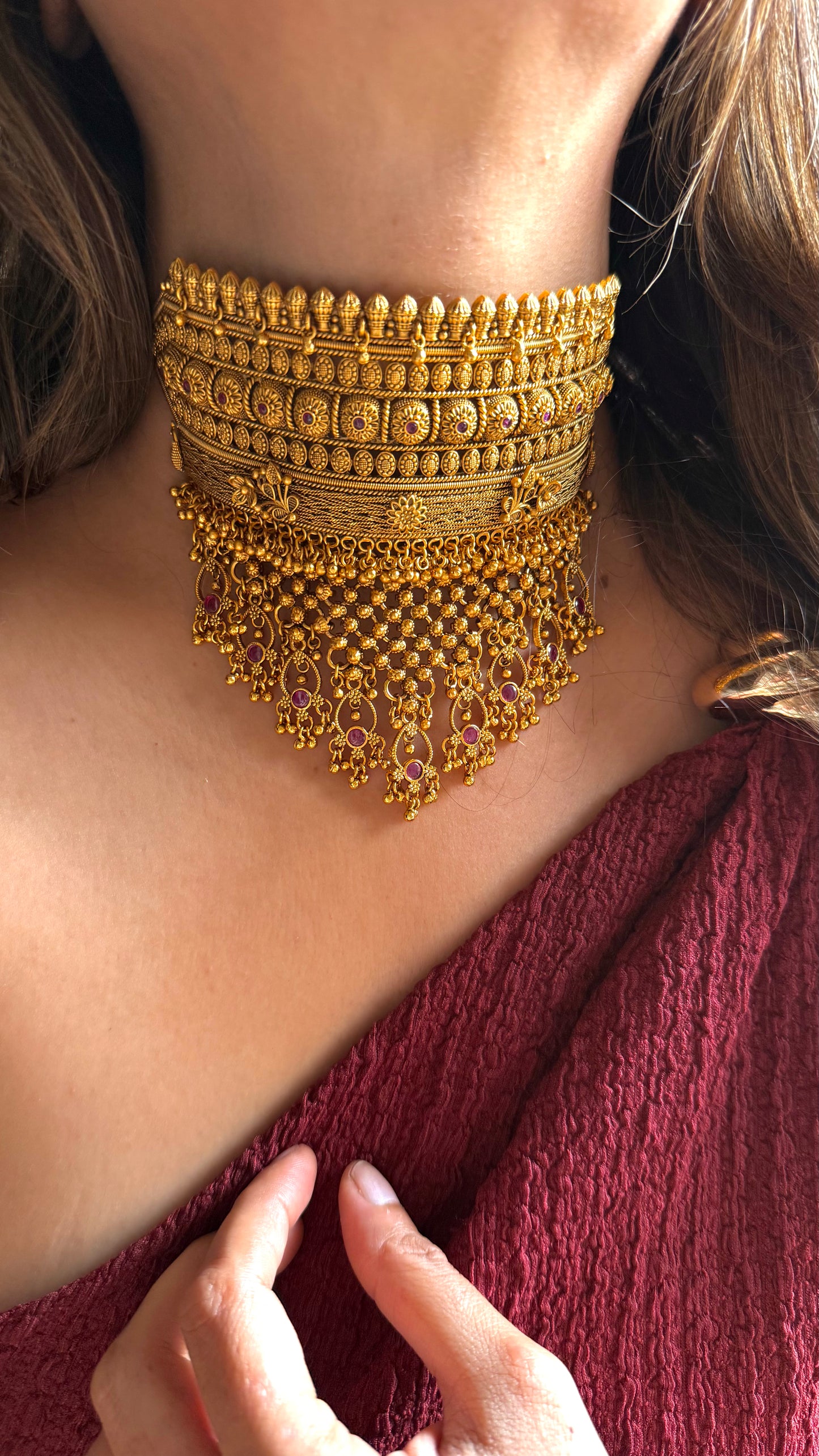 Rajwadi Aad with ruby detailing