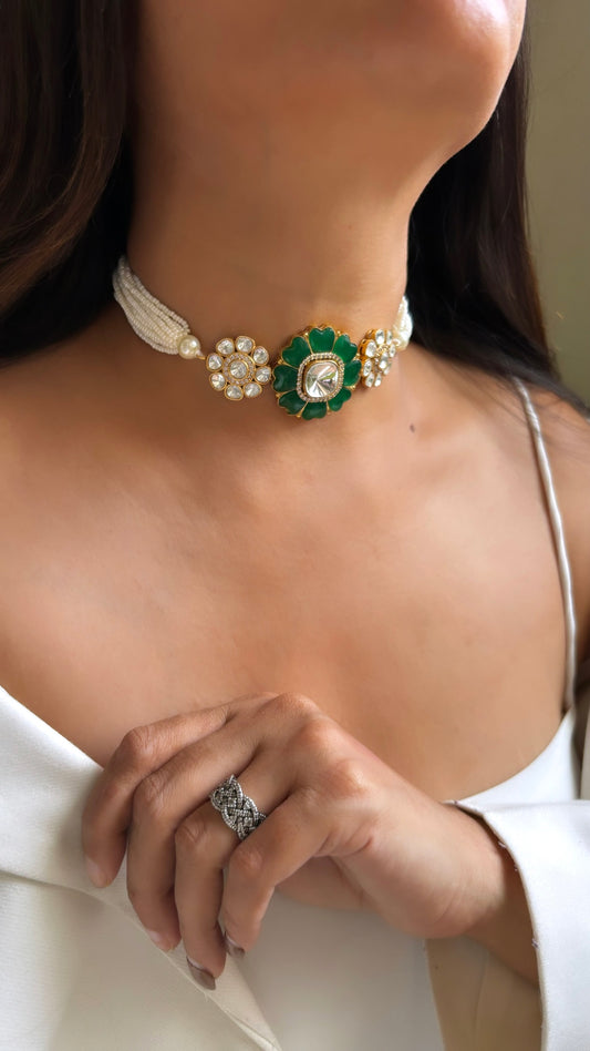 Minimalist moissanite & emerald necklace