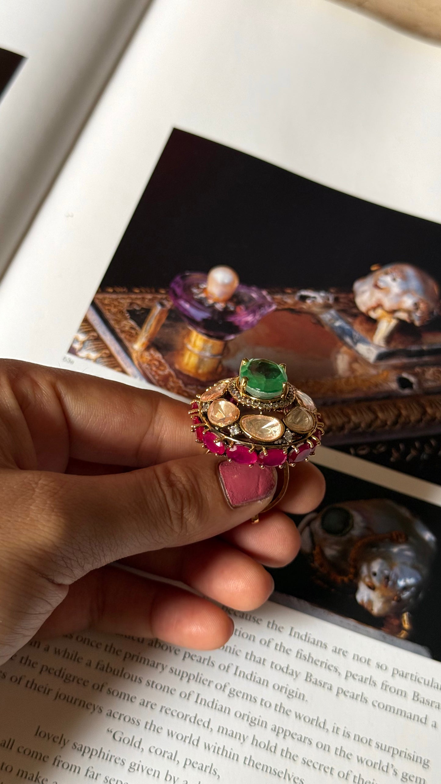 Mint doublet & rani pink uncut polki ring