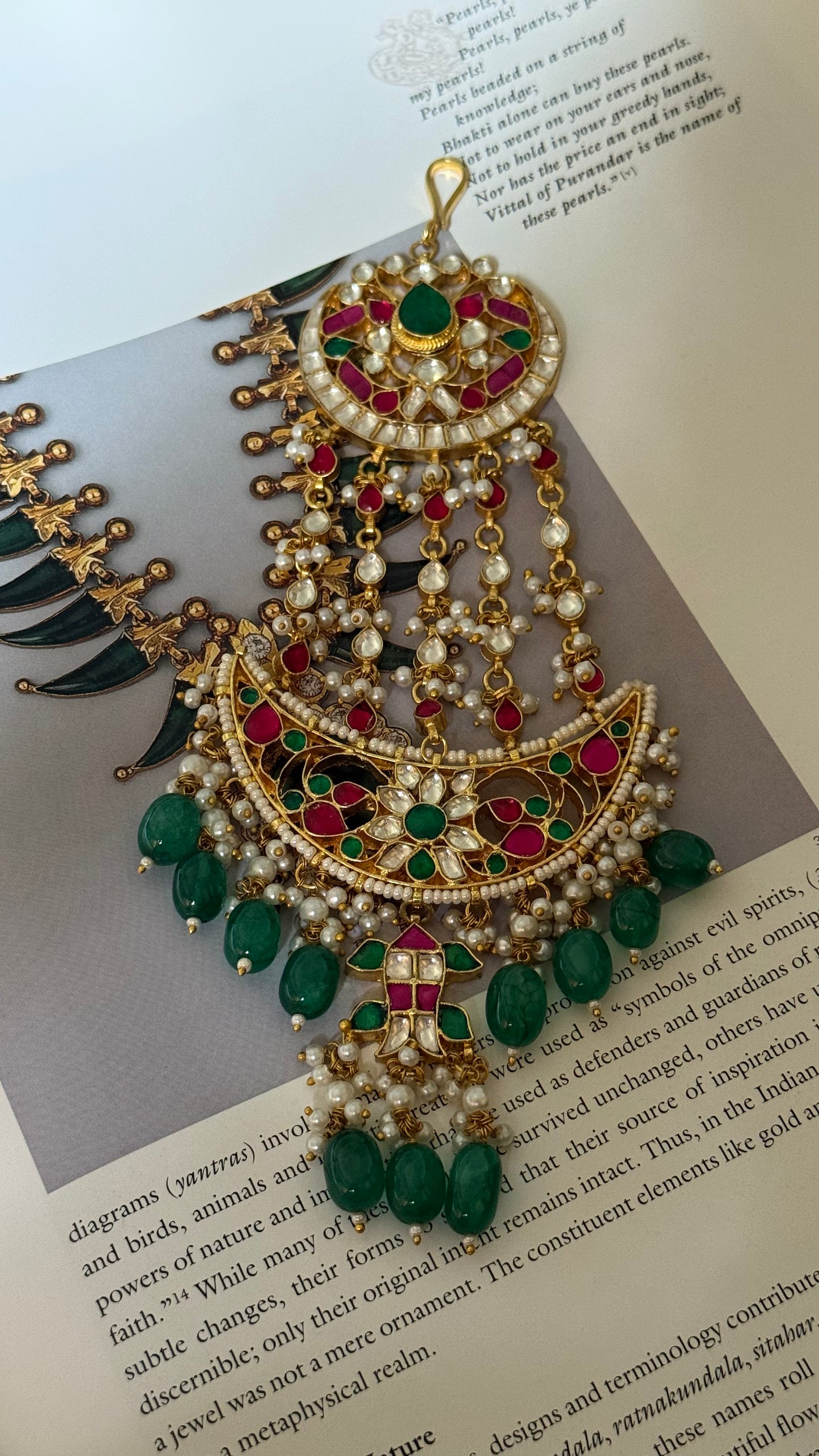 Paachi Emerald & rani pink floral with emerald drop passa